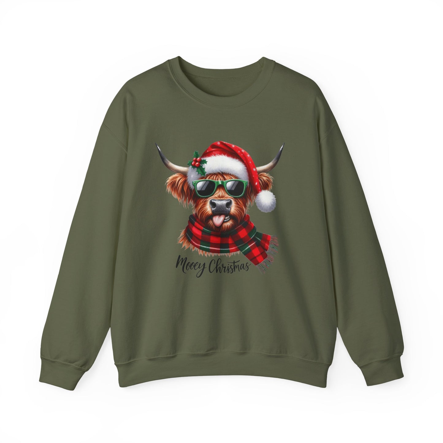 Christmas Highland Cow Sweatshirt – 'Mooey Christmas' Holiday Crewneck