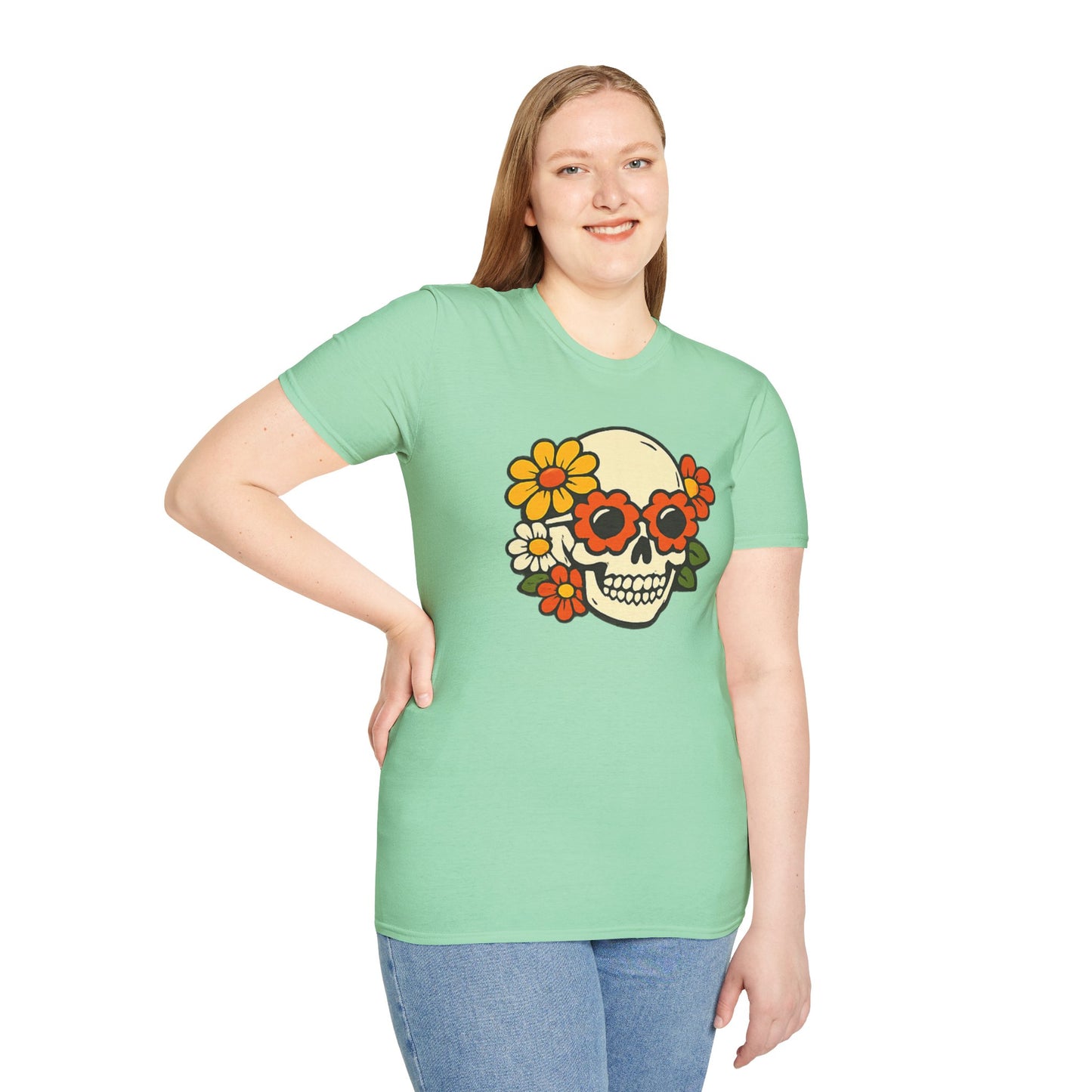 Retro Flower Power Skull T-Shirt — Vintage Floral Skull Tee