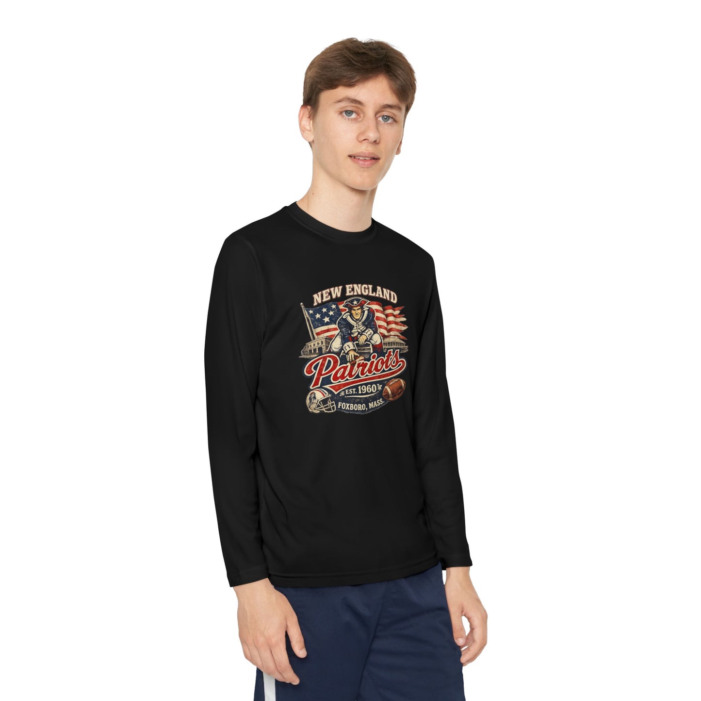 Youth Long Sleeve Patriots Tee – New England Vintage Football Design