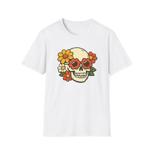 Retro Flower Power Skull T-Shirt — Vintage Floral Skull Tee
