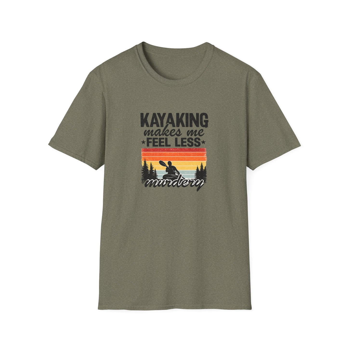 Kayaking Makes Me Feel Less Murdery T-Shirt — Funny Retro Kayak Shirt for Paddlers