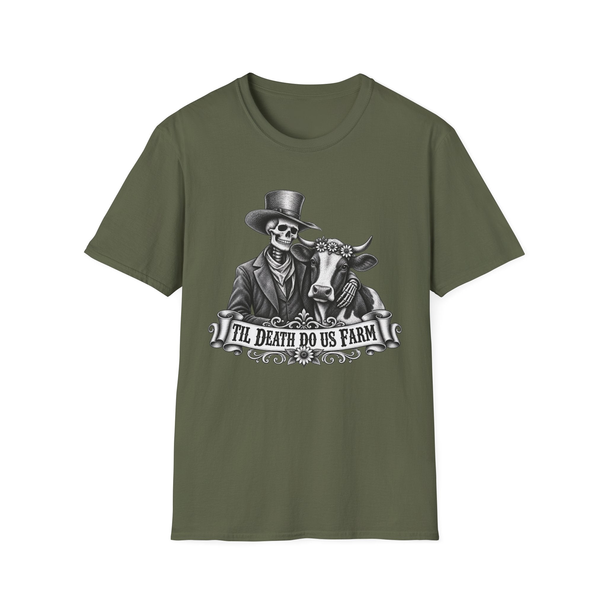 Til Death Do Us Farm – Skeleton & Cow Funny Farm Tee 💀🐄