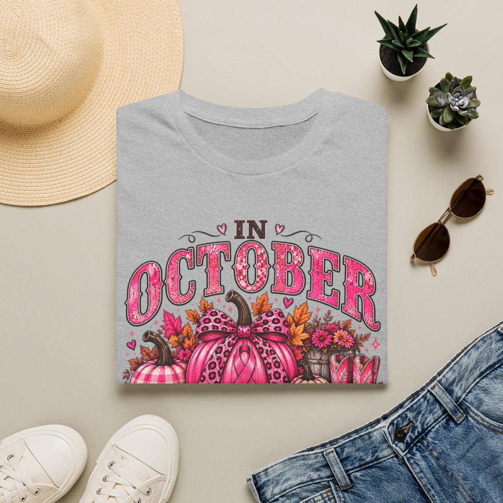 In October We Wear Pink Breast Cancer Awareness Fall T-Shirt 🎀🎃