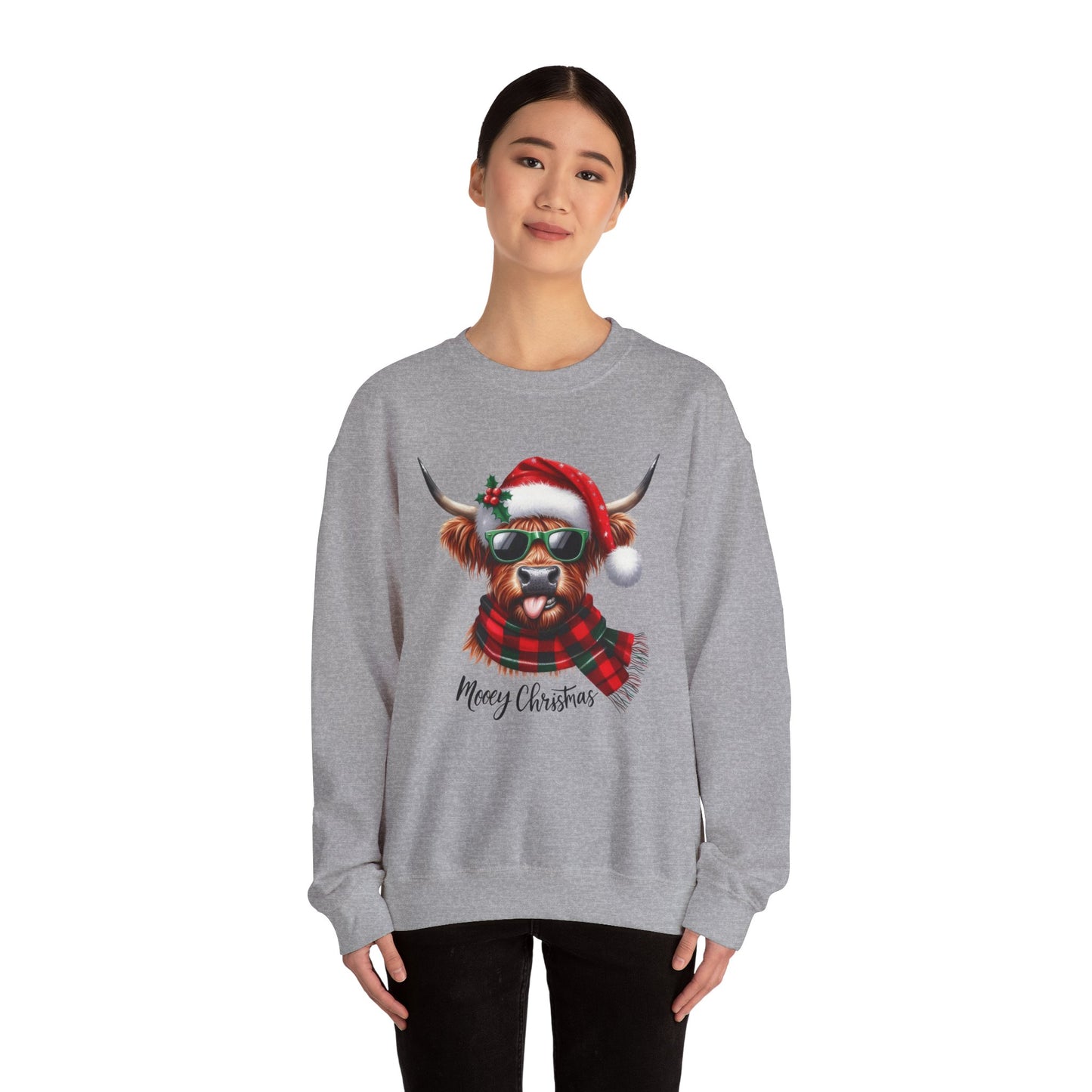 Christmas Highland Cow Sweatshirt – 'Mooey Christmas' Holiday Crewneck