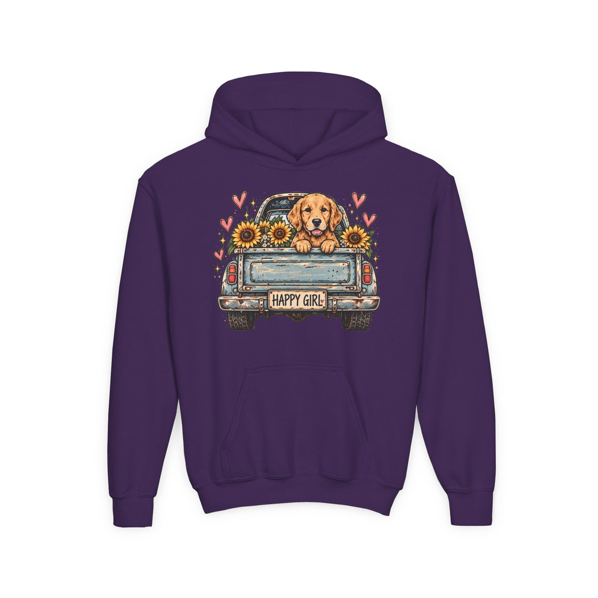 Happy Girl Golden Retriever & Pickup Kids Hoodie