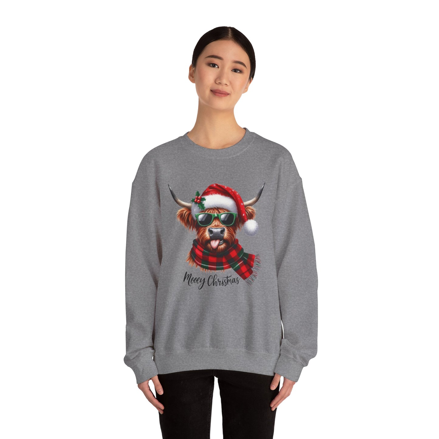 Christmas Highland Cow Sweatshirt – 'Mooey Christmas' Holiday Crewneck