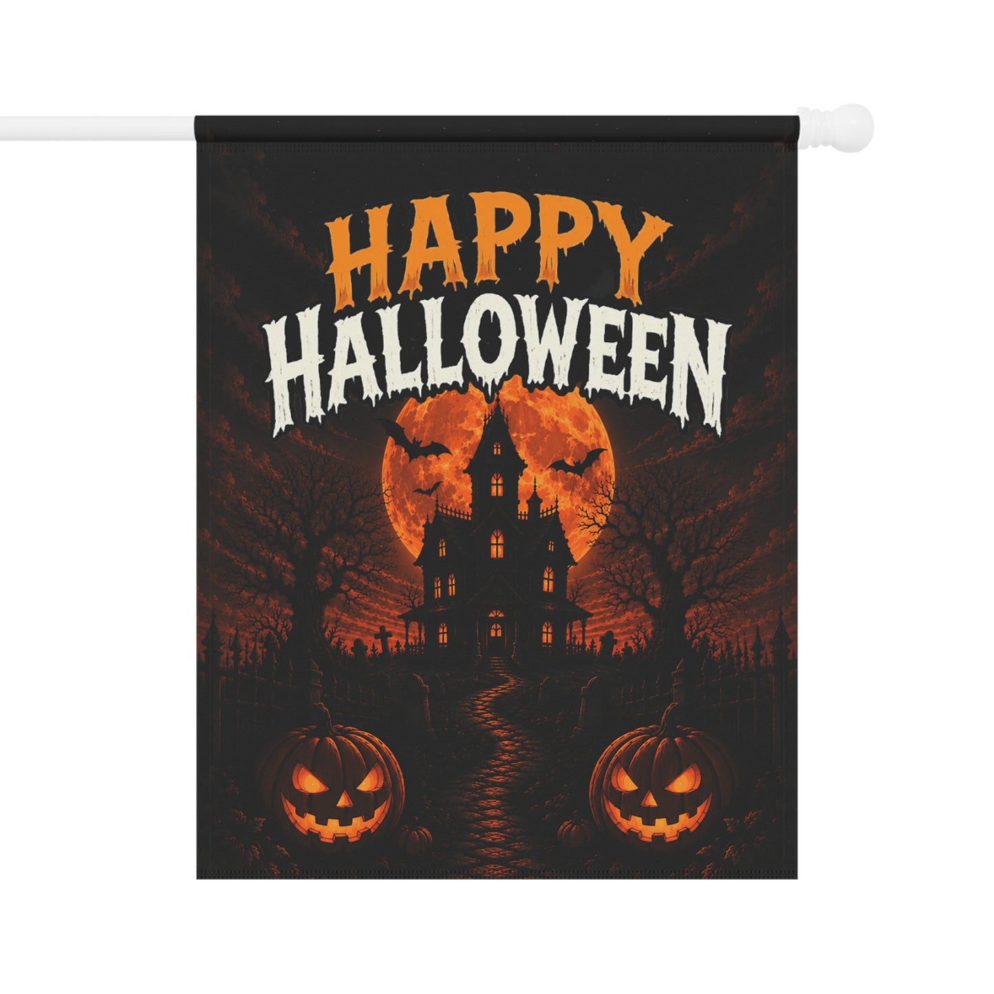Happy Halloween Garden Flag - Haunted House Pumpkin Yard Banner