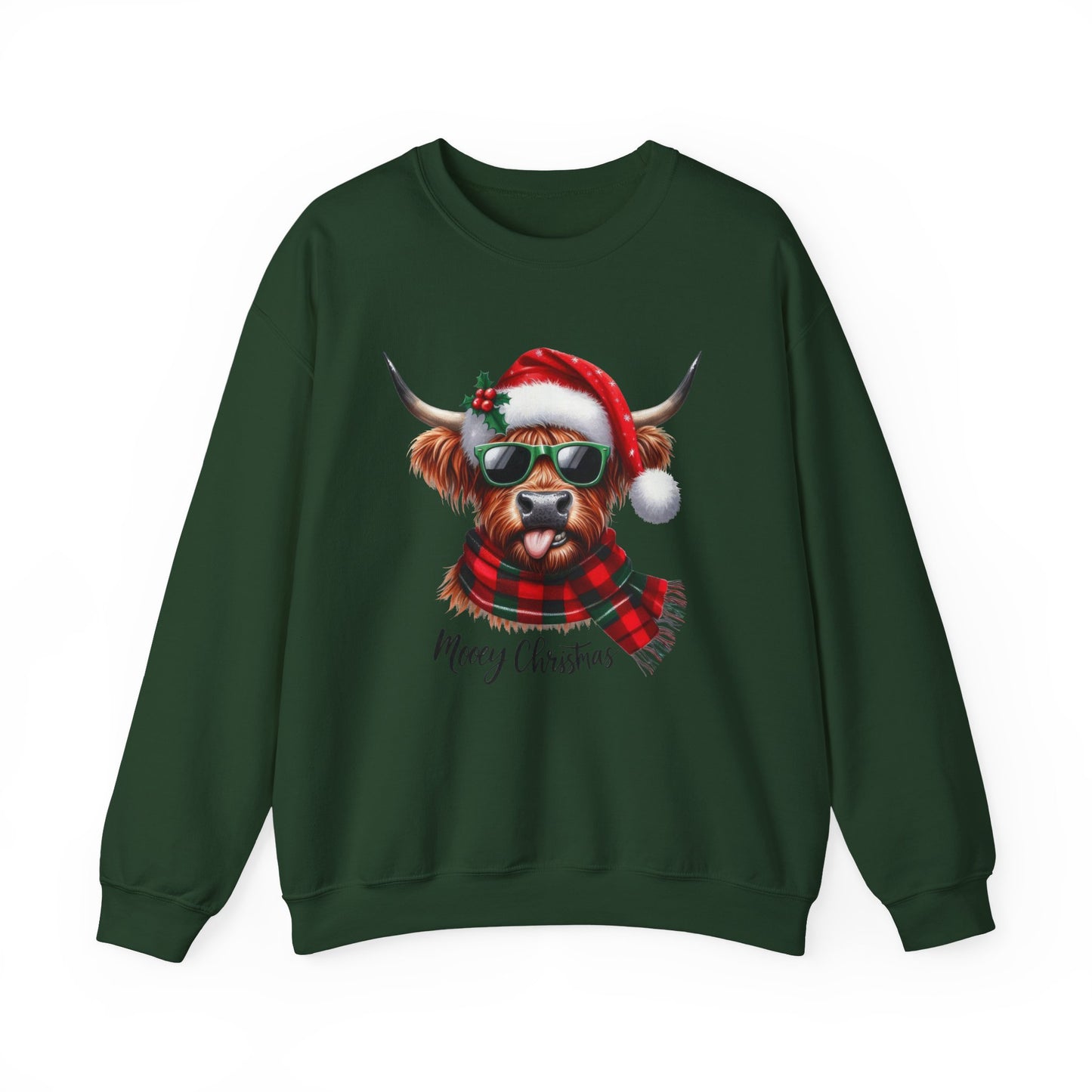 Christmas Highland Cow Sweatshirt – 'Mooey Christmas' Holiday Crewneck