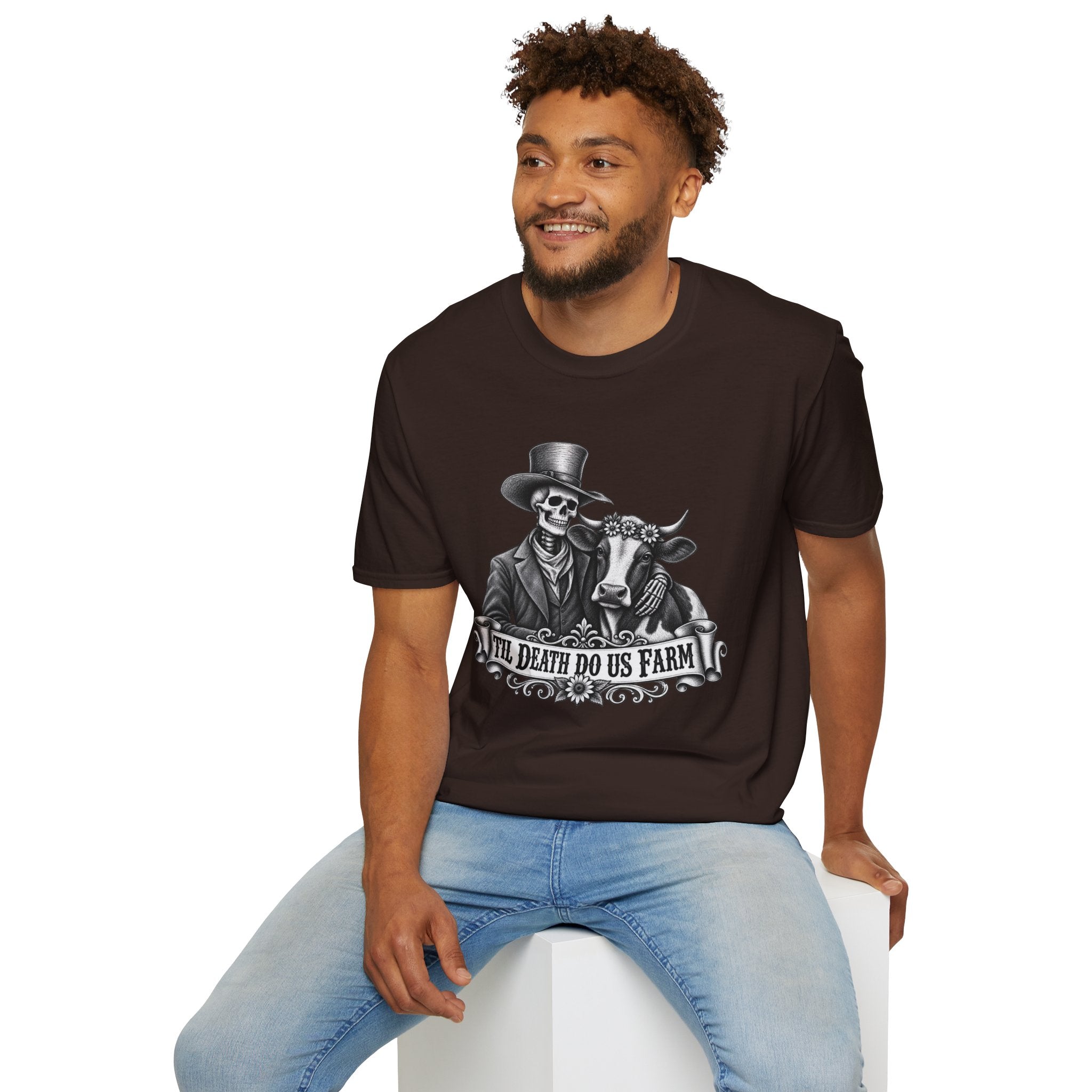 Til Death Do Us Farm – Skeleton & Cow Funny Farm Tee 💀🐄