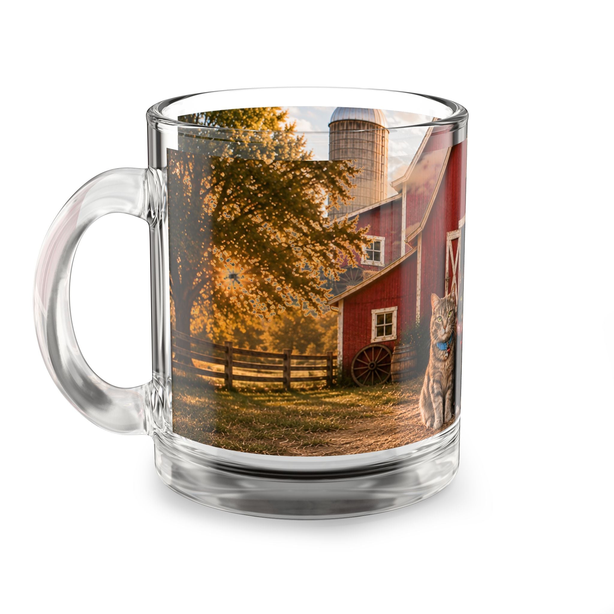Glass Mug — Cozy Barn Cats 10oz | Farmhouse Holiday Coffee Cup