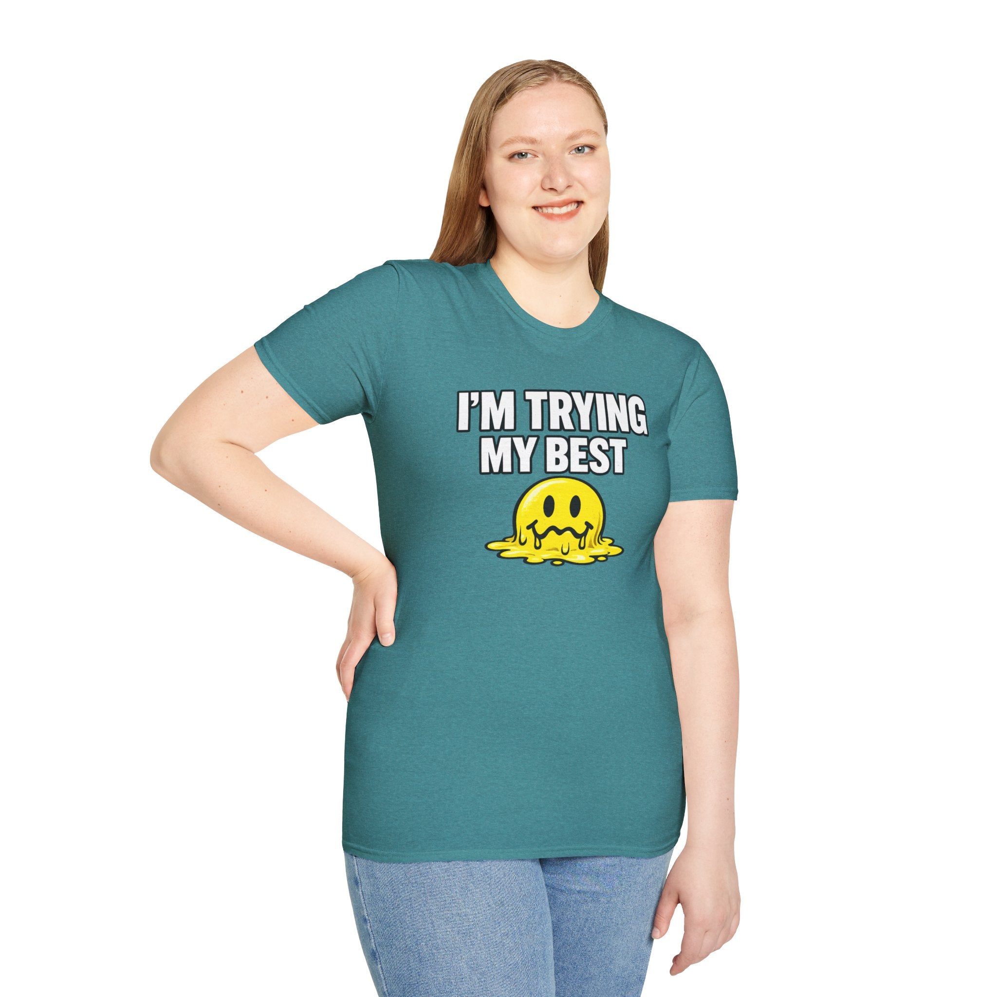 I’m Trying My Best T‑Shirt — Cute Melting Emoji Graphic Tee