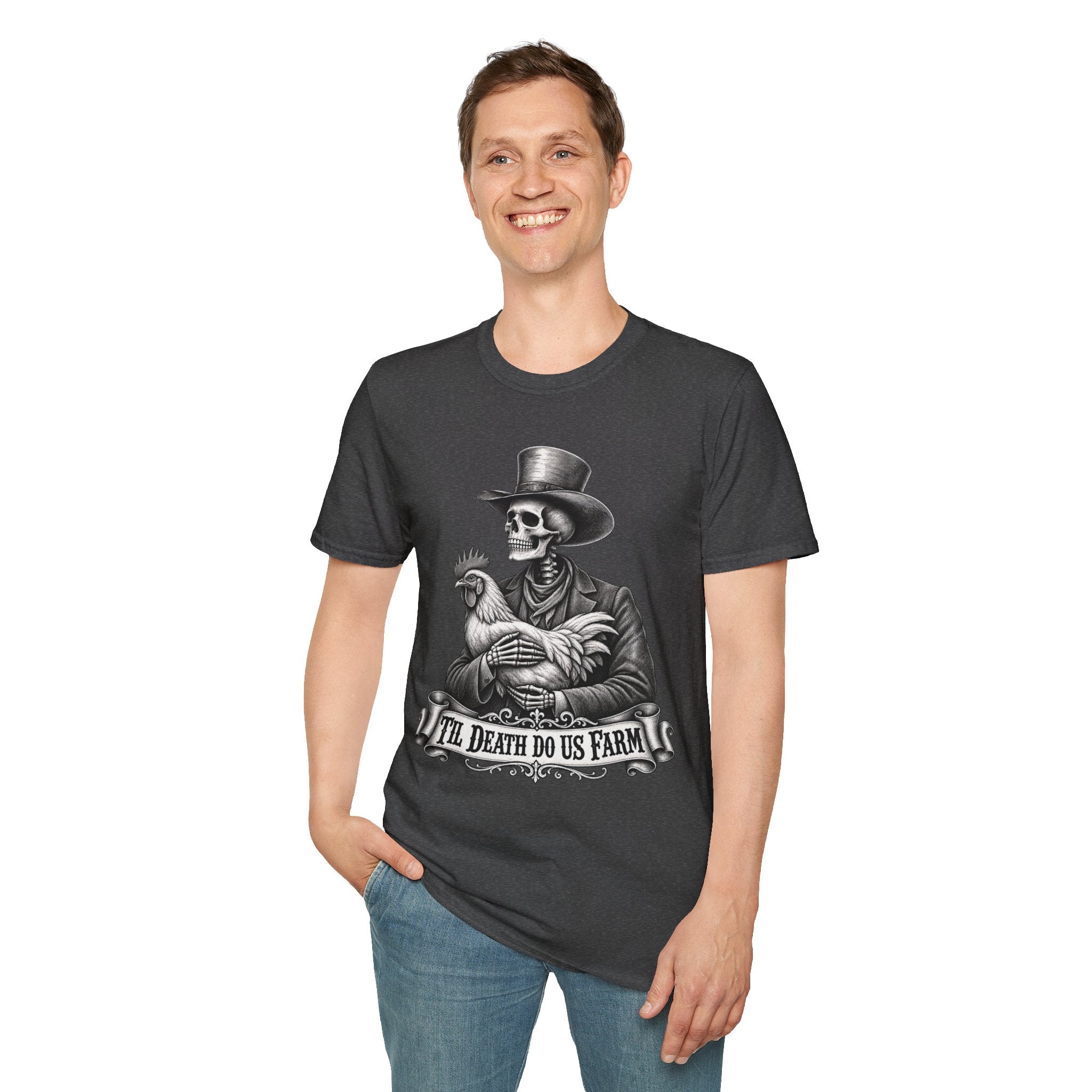 Til Death Do Us Farm – Skeleton & Chicken Funny Farm Tee 💀🐓