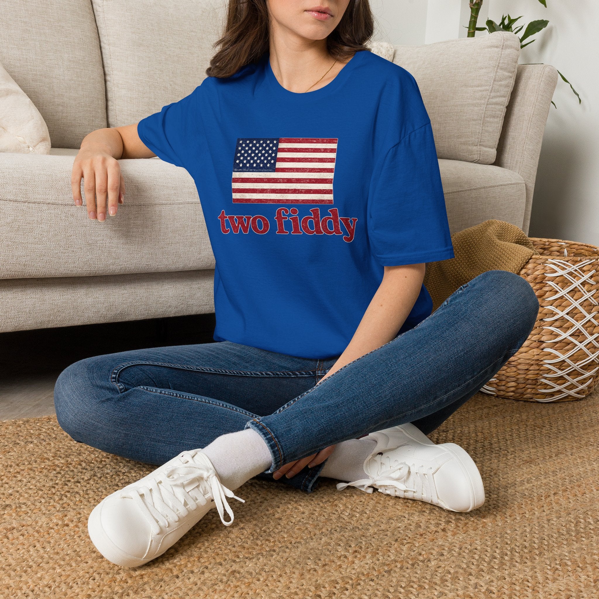 Two Fiddy American Flag T-Shirt — Vintage USA Patriotic Tee