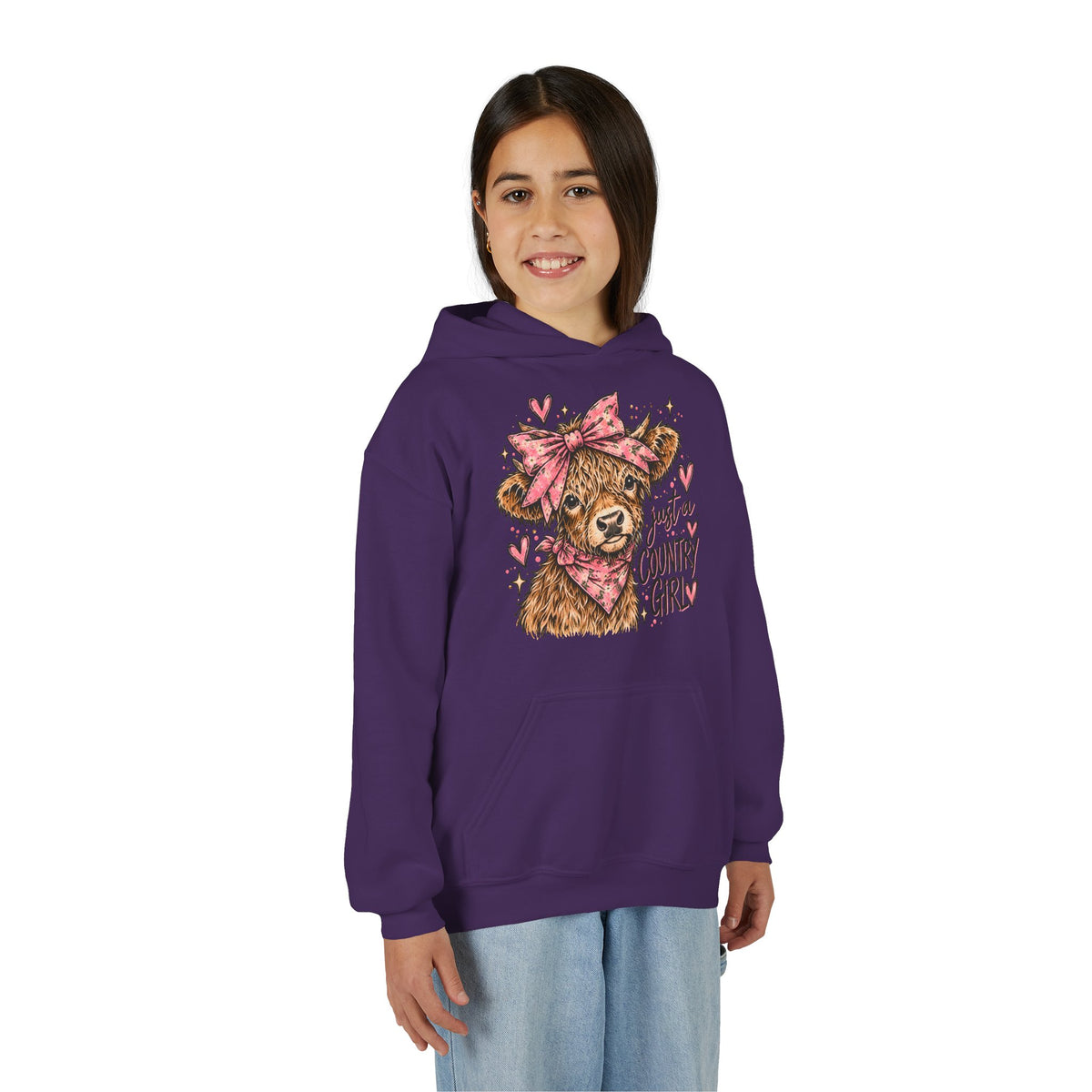 Just a Country Girl Highland Cow Kids Hoodie
