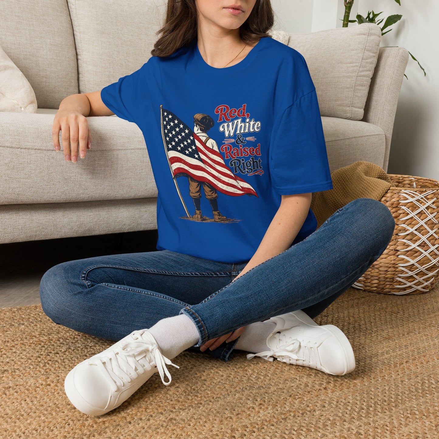 T-Shirt — "Red, White & Raised Right" Patriotic Flag Kids Retro Tee
