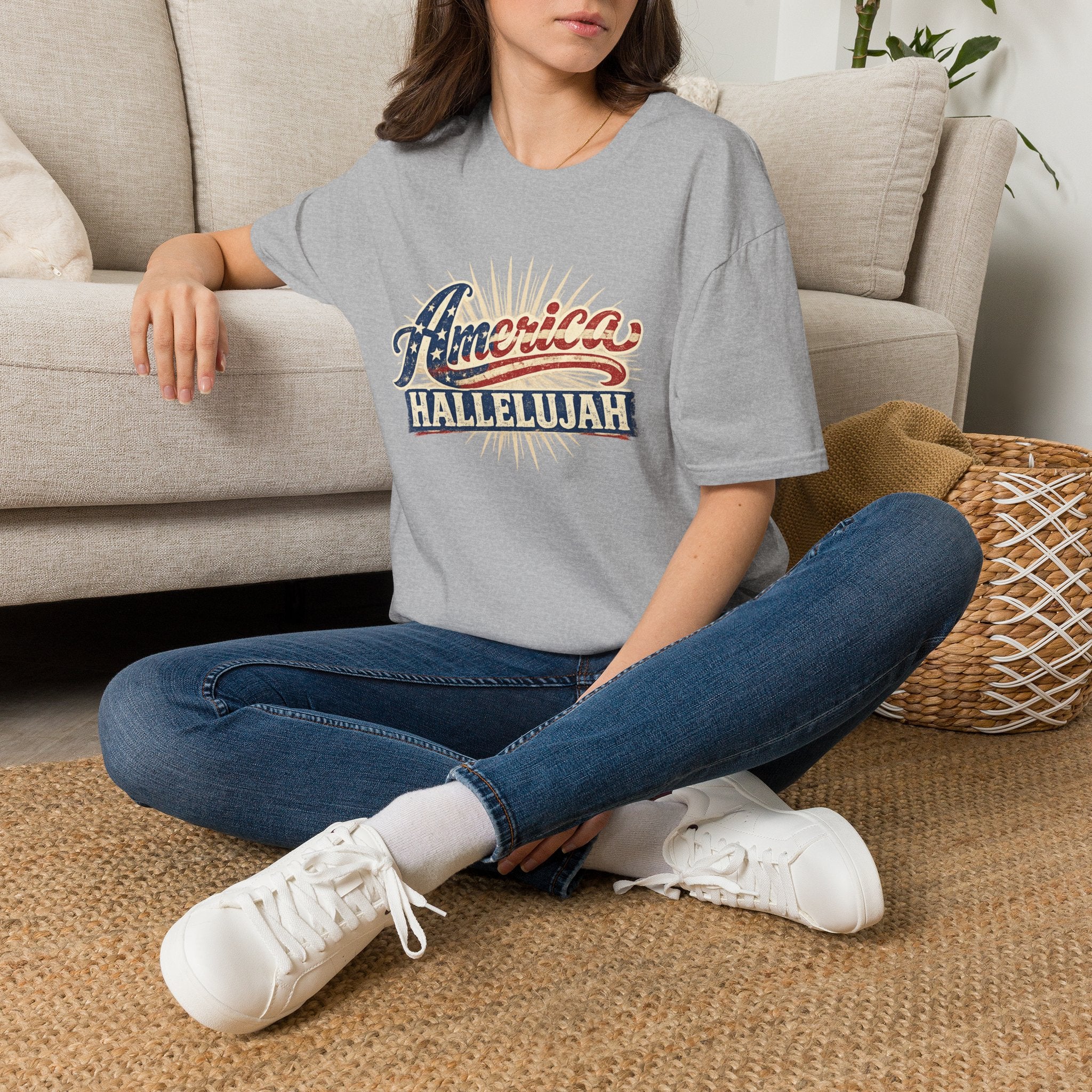 America Hallelujah T-Shirt — Patriotic USA Flag Retro Tee