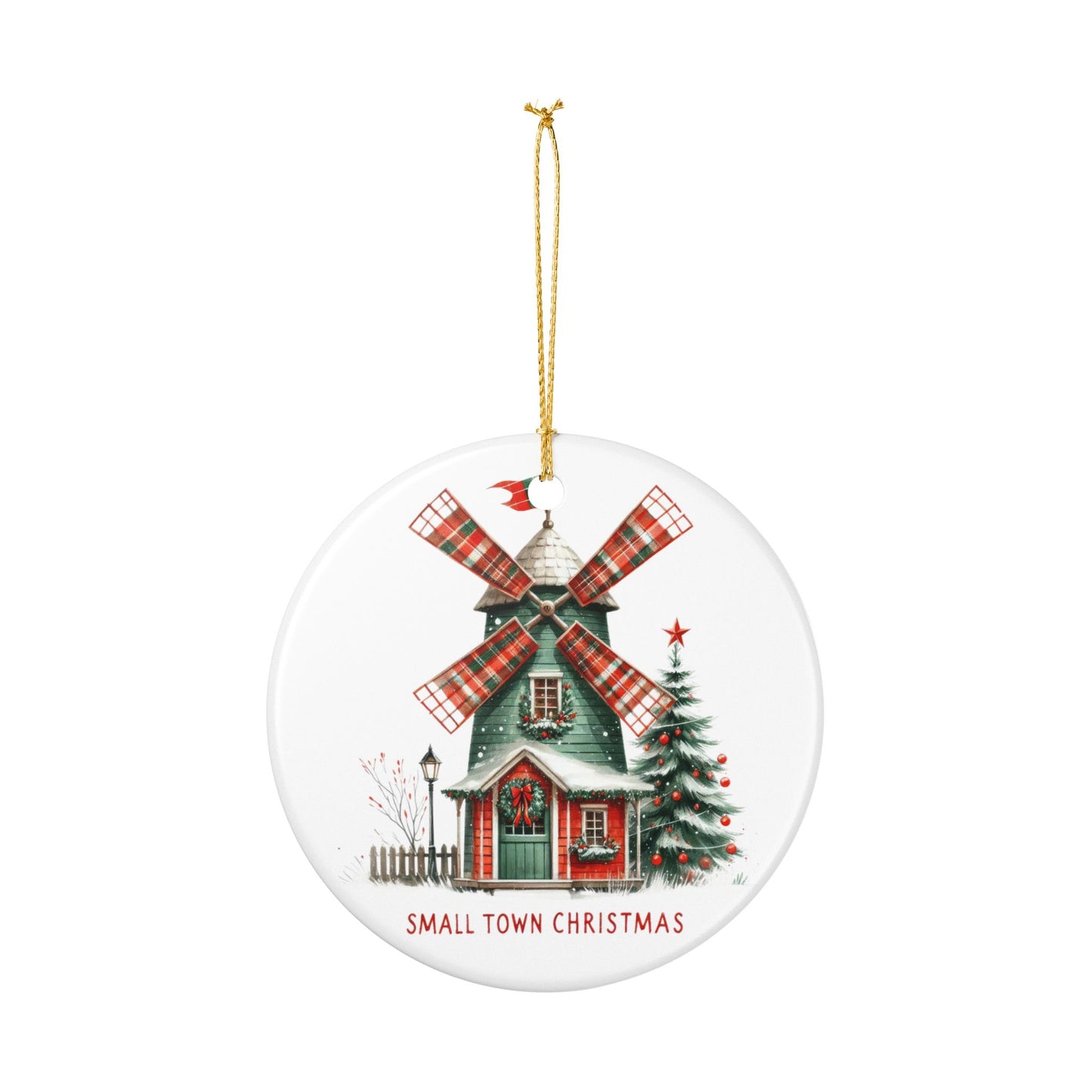 Small Town Christmas Ceramic Ornament — Windmill Holiday Decoration