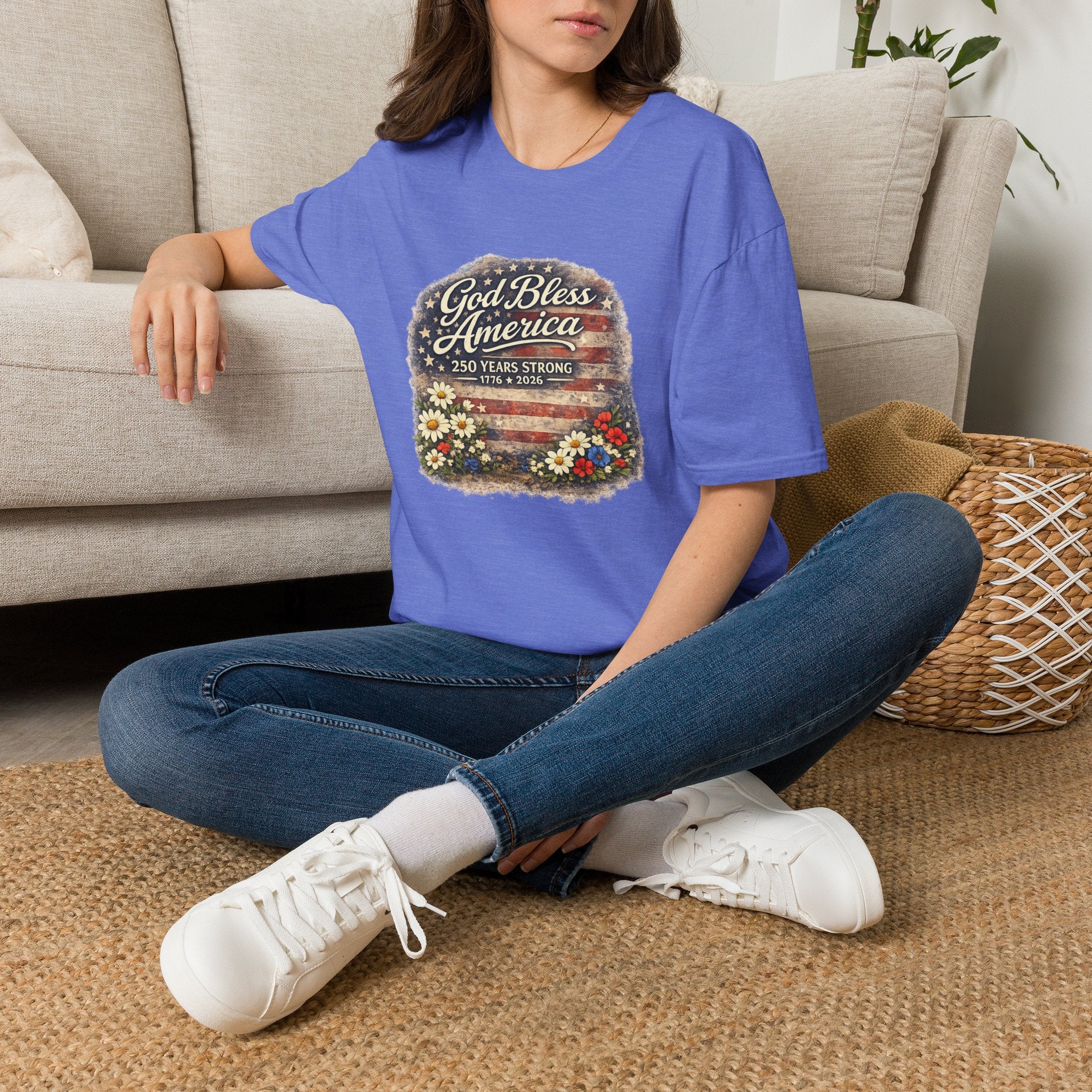 God Bless America 250 Years T-Shirt — Patriotic 1776–2026 Floral Flag Tee