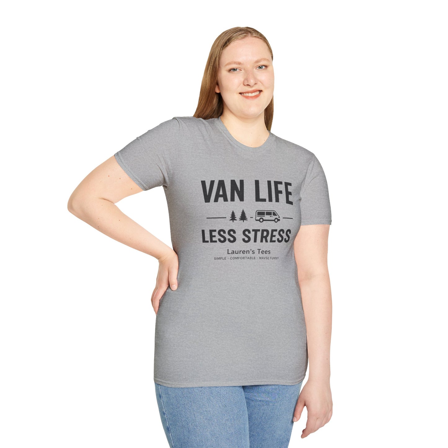 Van Life Less Stress T-Shirt — Minimal Campervan Graphic Tee