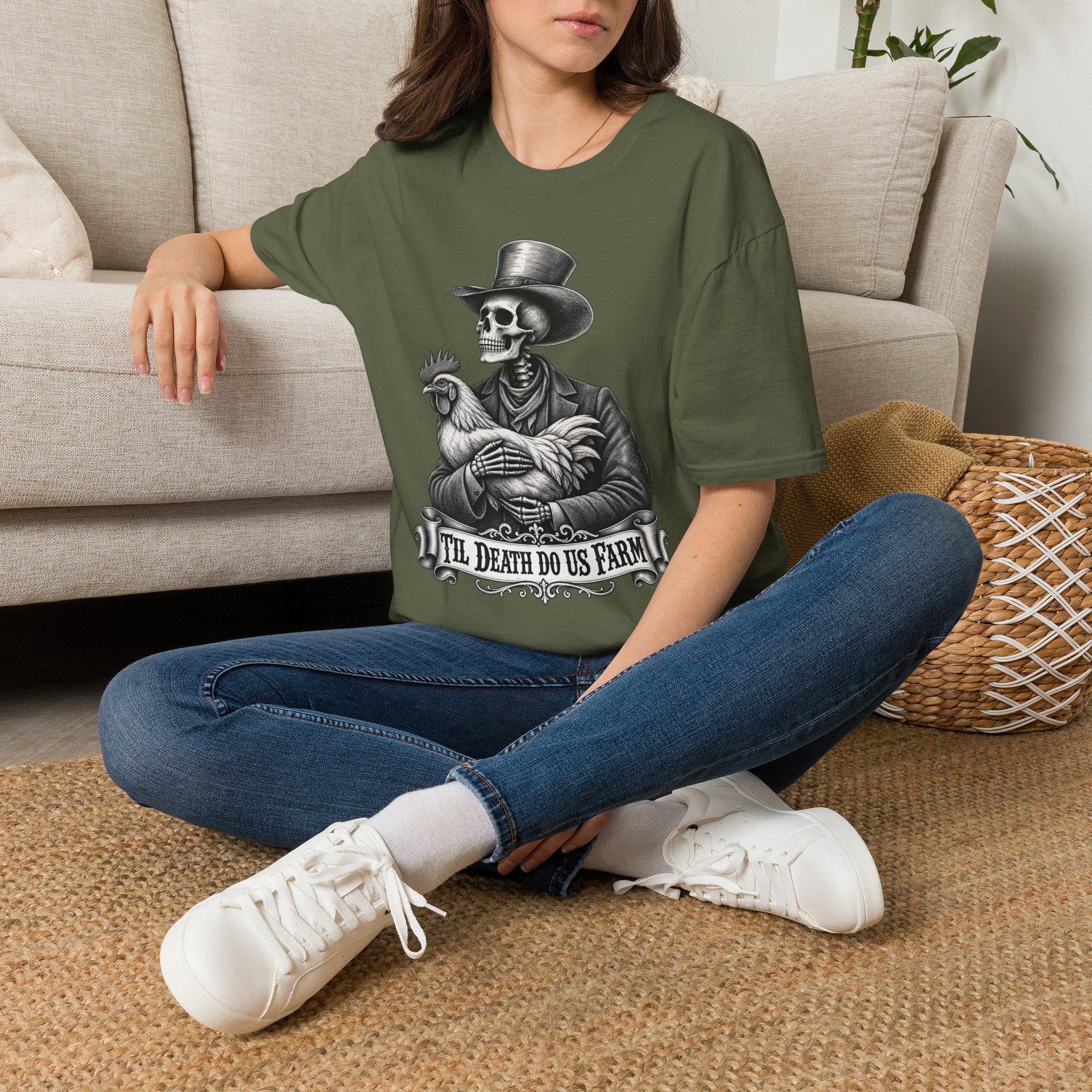 Til Death Do Us Farm – Skeleton & Chicken Funny Farm Tee 💀🐓