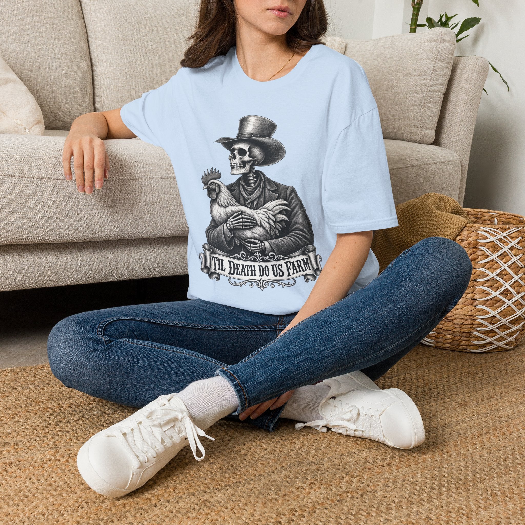 Til Death Do Us Farm – Skeleton & Chicken Funny Farm Tee 💀🐓