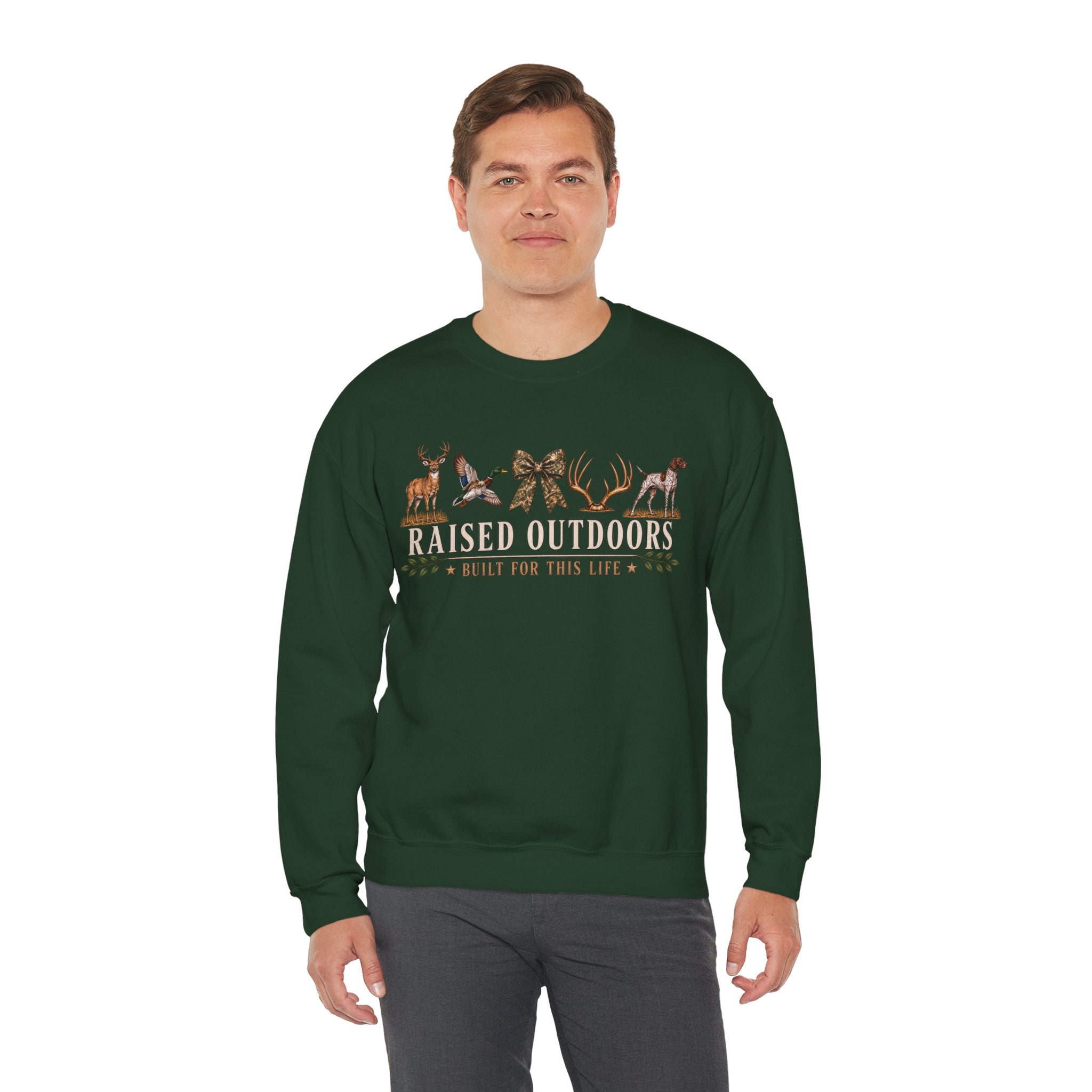 Raised Outdoors Crewneck Sweatshirt — Hunting & Nature Lovers Graphic
