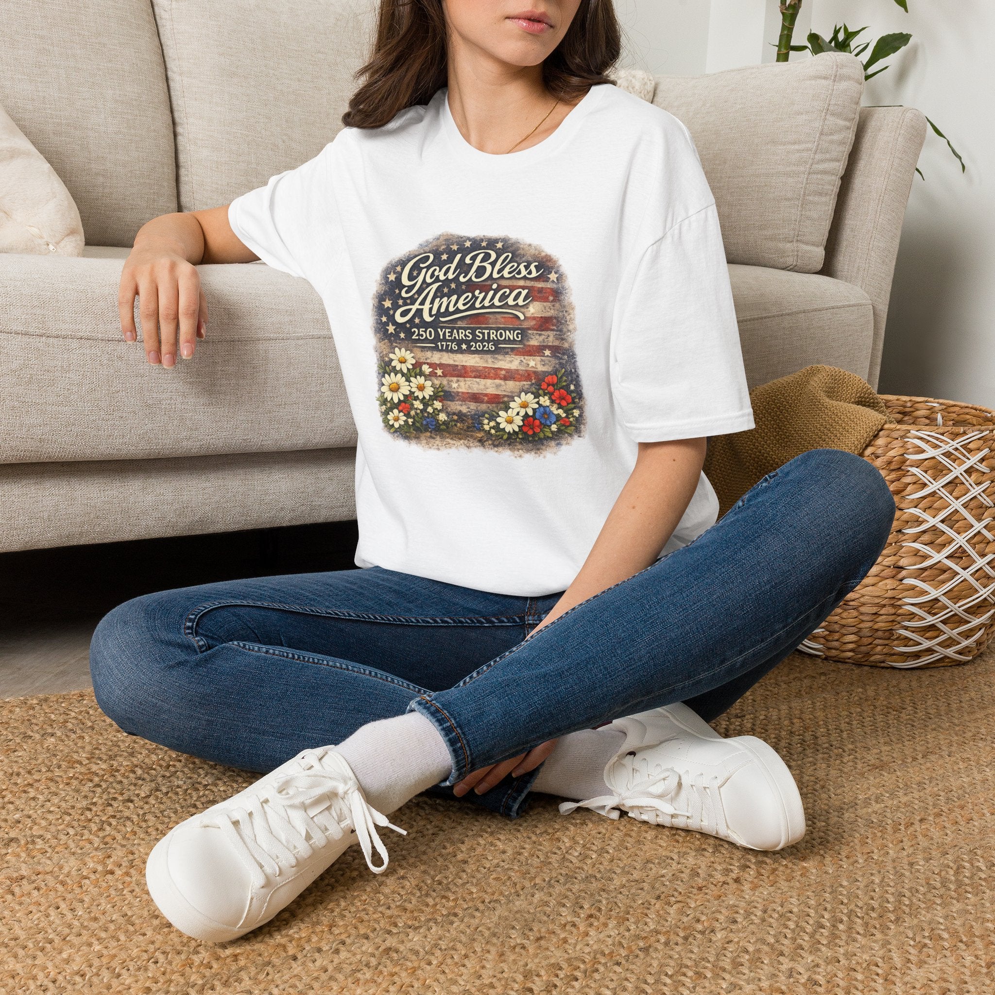 God Bless America 250 Years T-Shirt — Patriotic 1776–2026 Floral Flag Tee