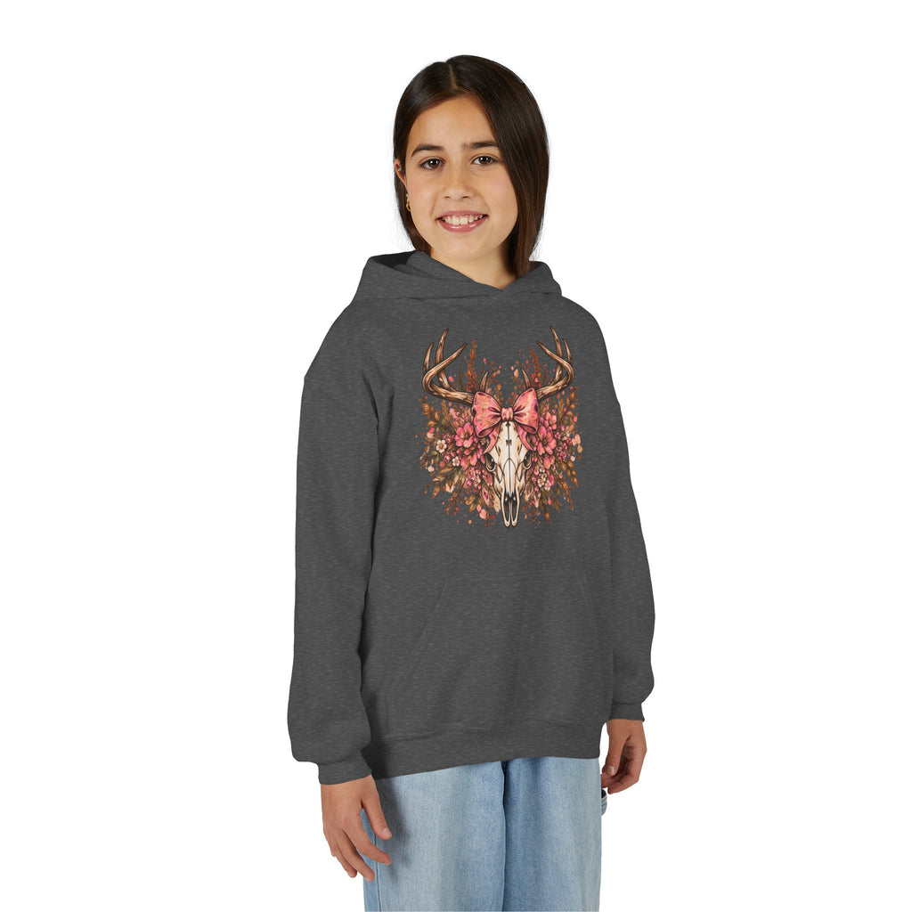 Wildflower Deer Skull Antlers Youth Hoodie