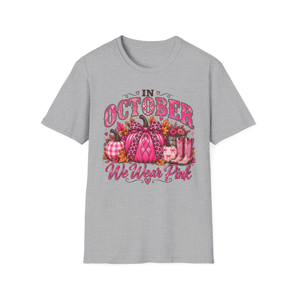 In October We Wear Pink Breast Cancer Awareness Fall T-Shirt 🎀🎃