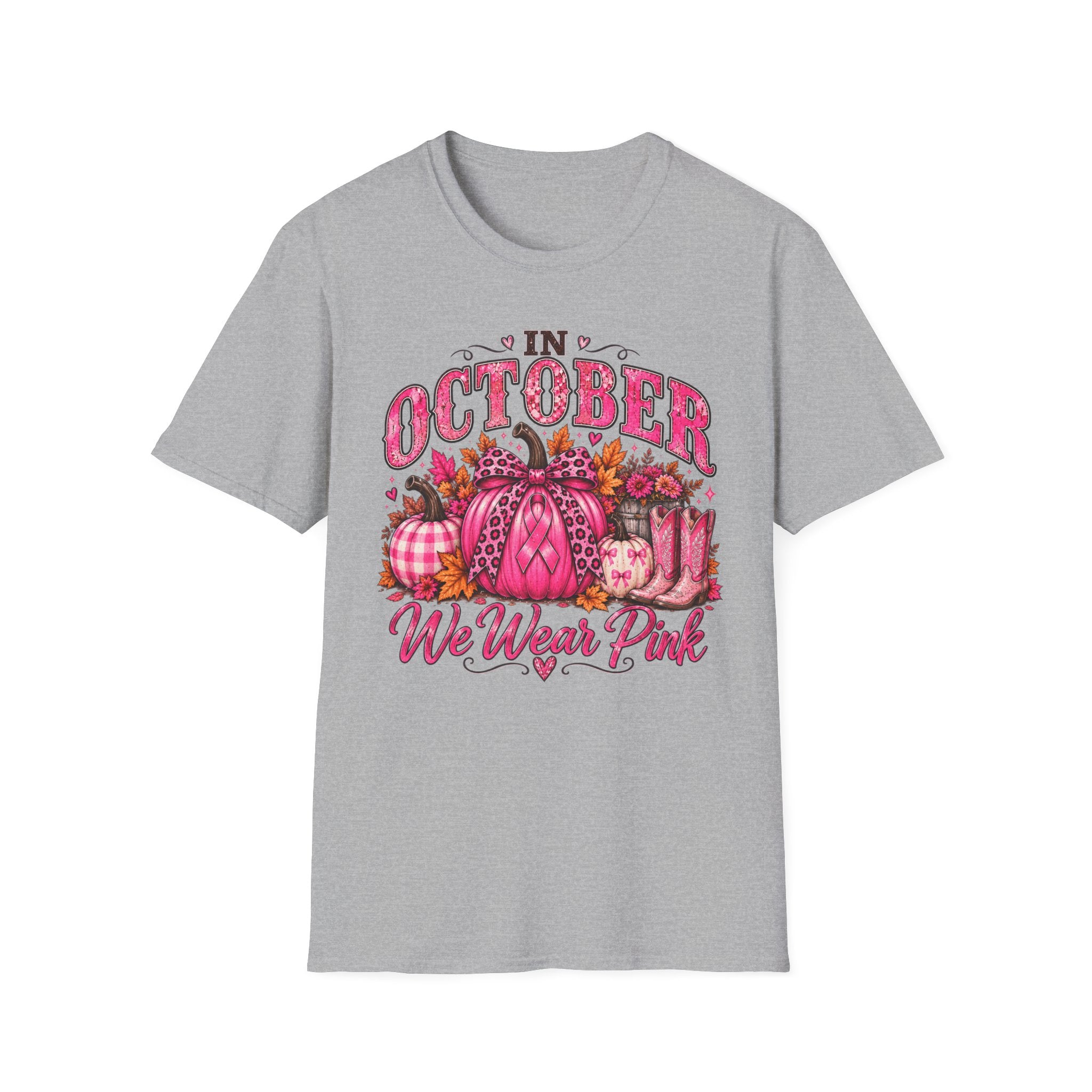 In October We Wear Pink Breast Cancer Awareness Fall T-Shirt 🎀🎃