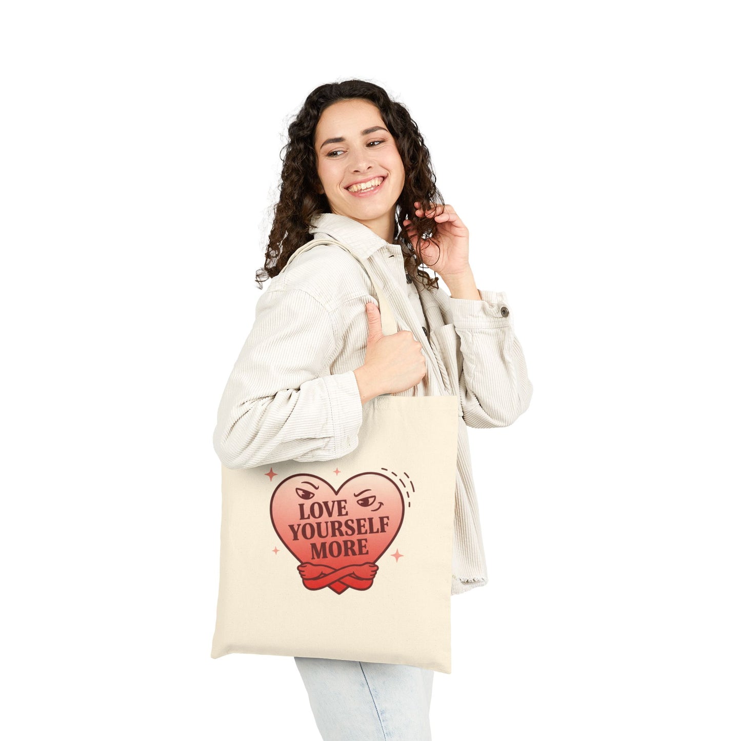 Love Yourself More Tote | anti love graphic, snarky Valentine heart