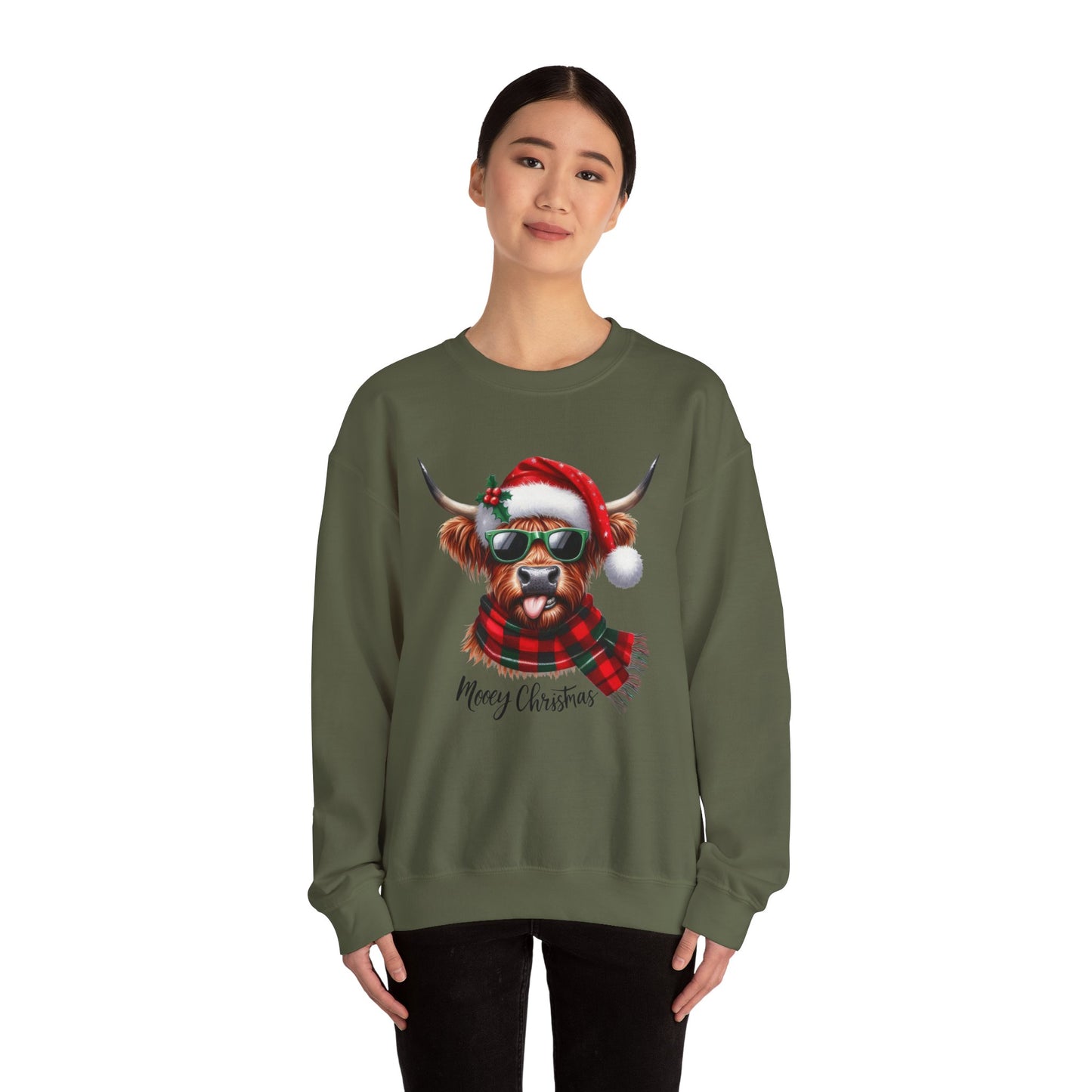 Christmas Highland Cow Sweatshirt – 'Mooey Christmas' Holiday Crewneck