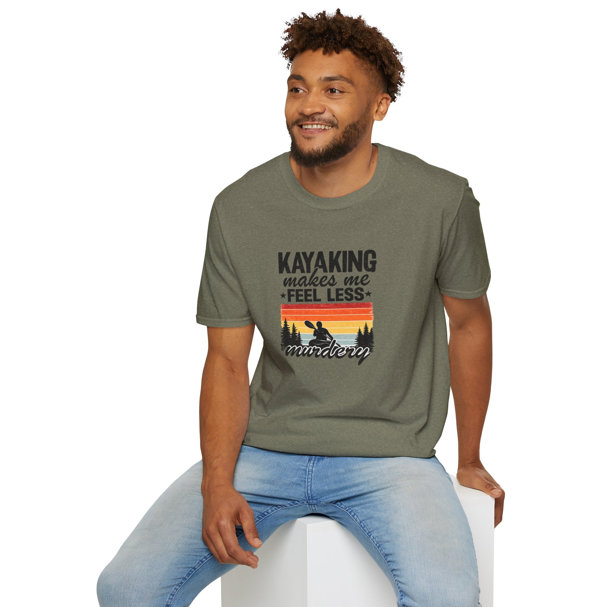 Kayaking Makes Me Feel Less Murdery T-Shirt — Funny Retro Kayak Shirt for Paddlers