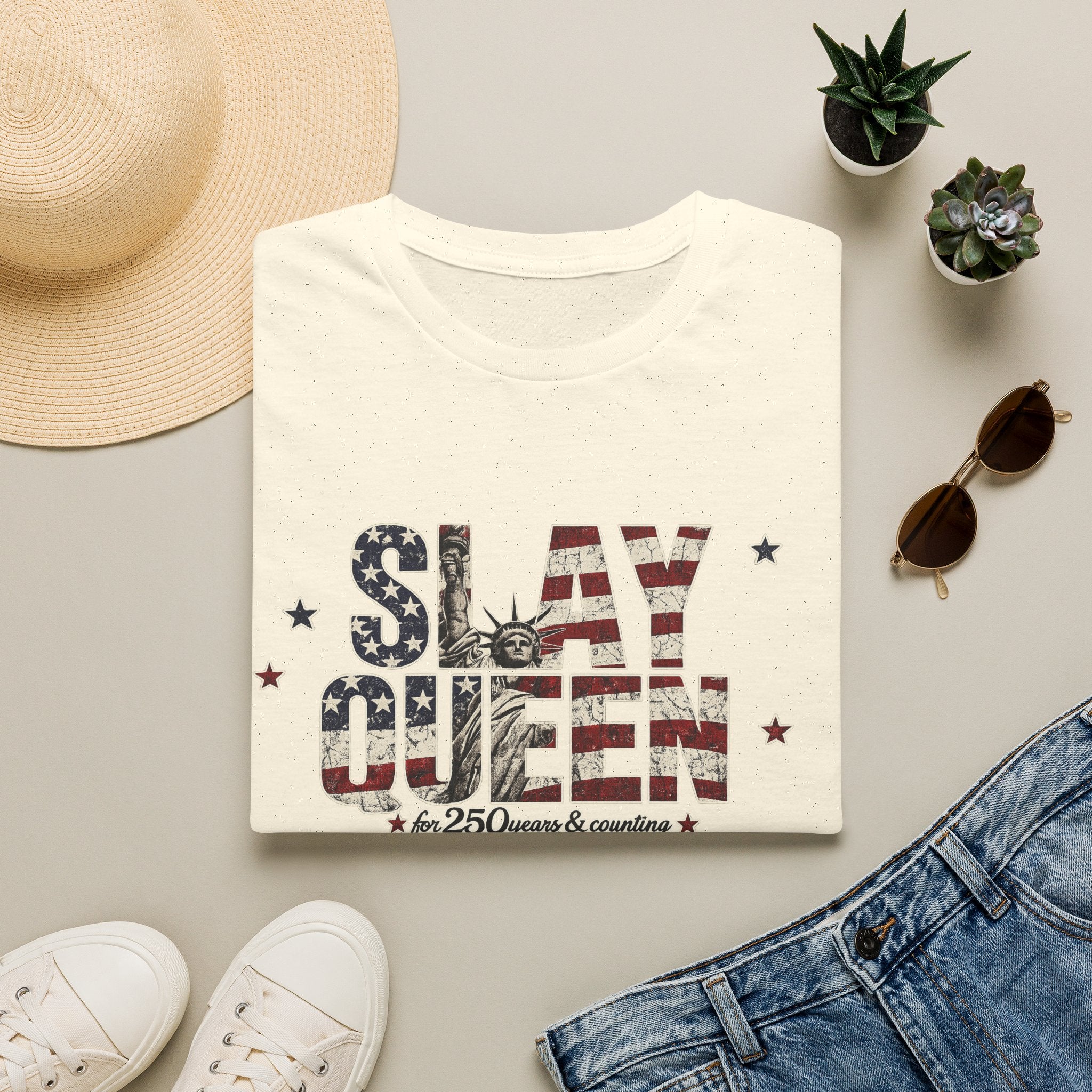Slay Queen T‑Shirt — American Flag Statue of Liberty Patriotic Graphic Tee