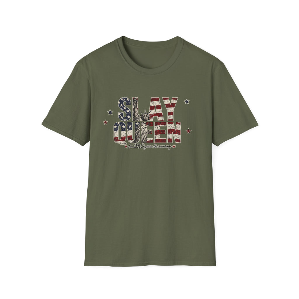 Slay Queen T‑Shirt — American Flag Statue of Liberty Patriotic Graphic Tee