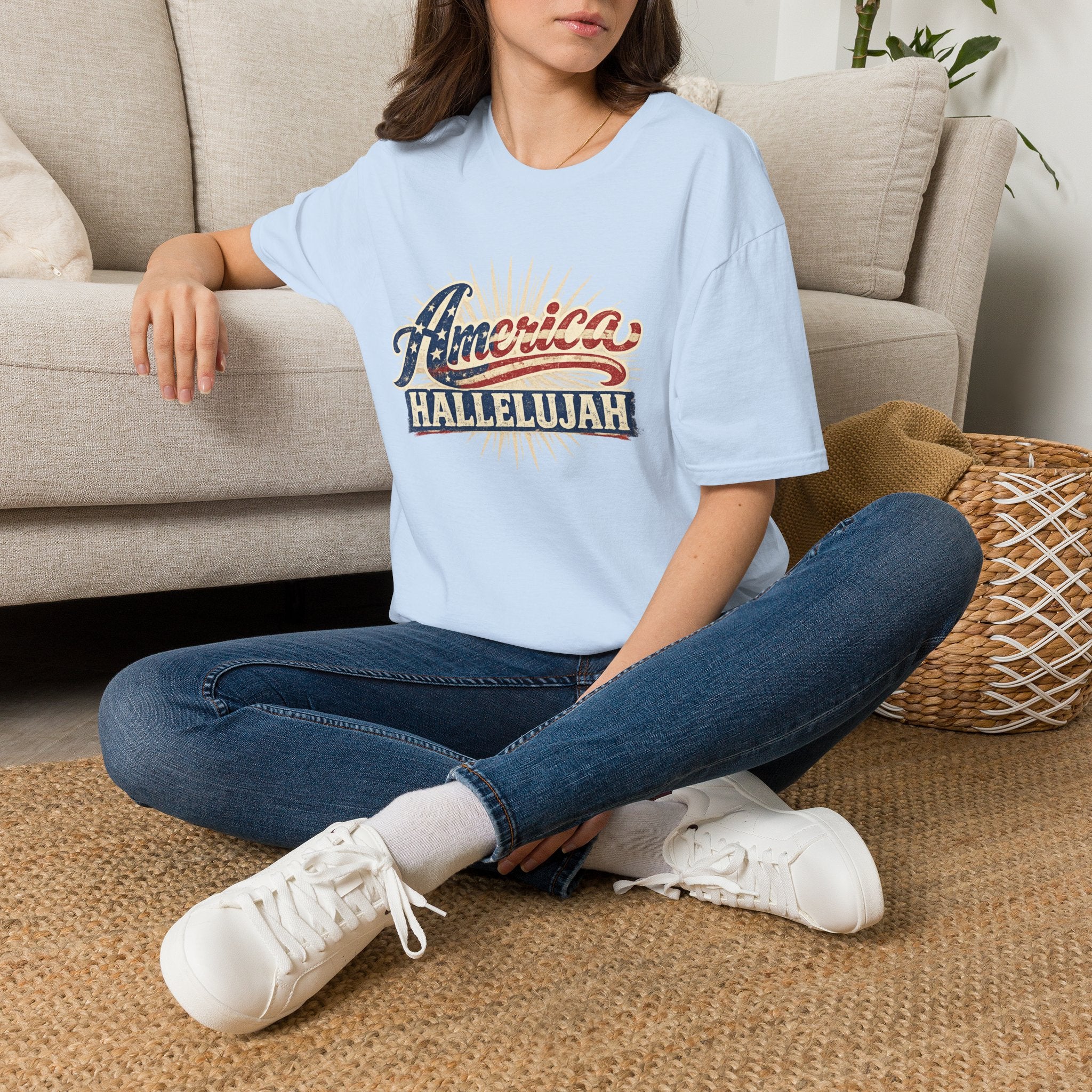 America Hallelujah T-Shirt — Patriotic USA Flag Retro Tee