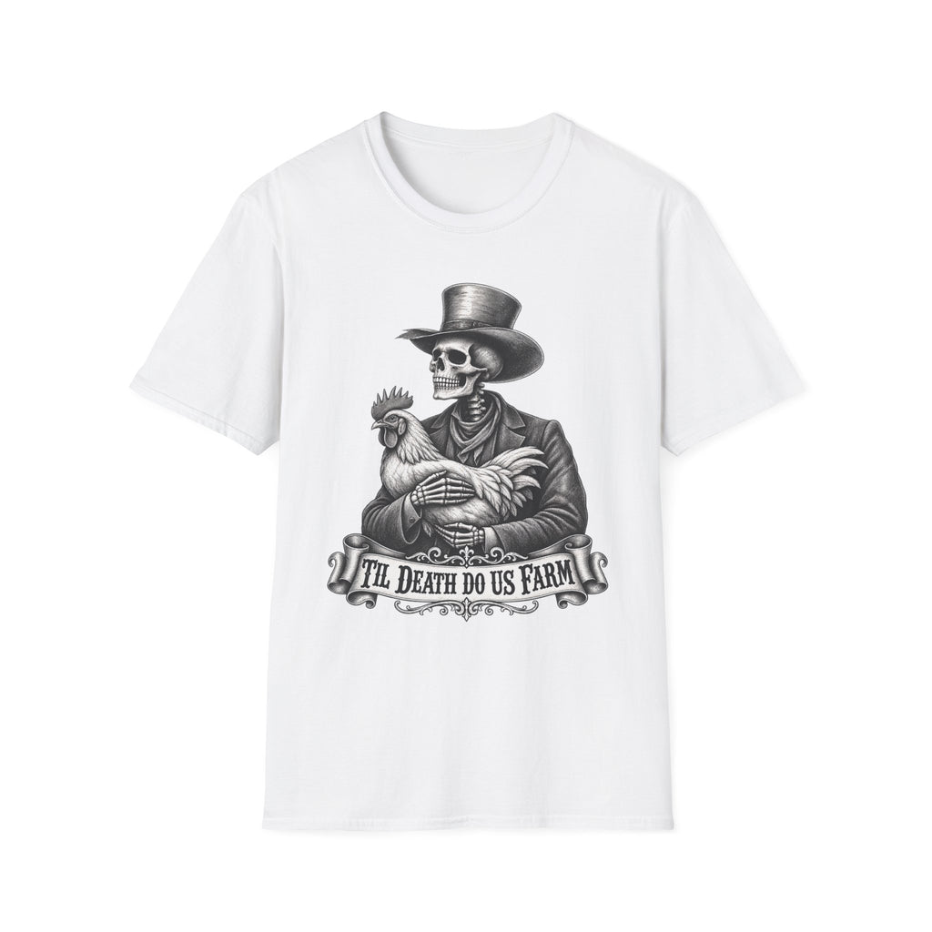 Til Death Do Us Farm – Skeleton & Chicken Funny Farm Tee 💀🐓