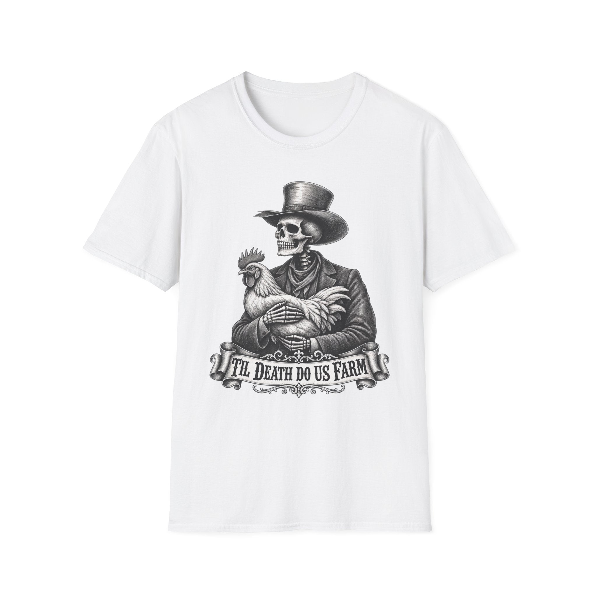 Til Death Do Us Farm – Skeleton & Chicken Funny Farm Tee 💀🐓