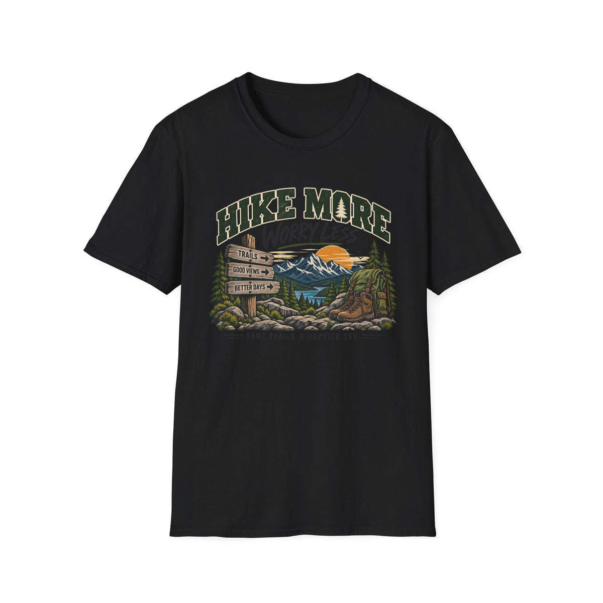 Hike More, Worry Less – Vintage Hiking & Outdoor Graphic Tee