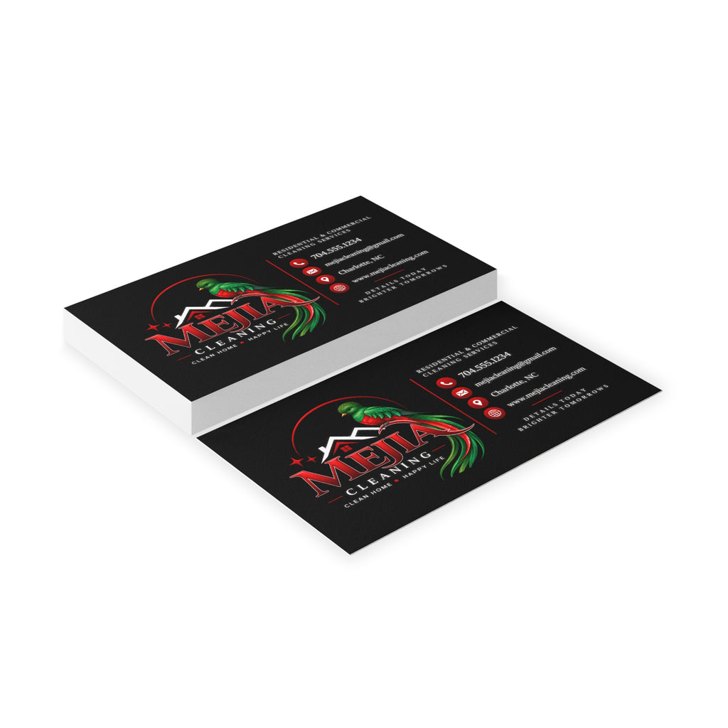 Black Business Cards — Mejia Cleaning Branded Parrot Logo Card