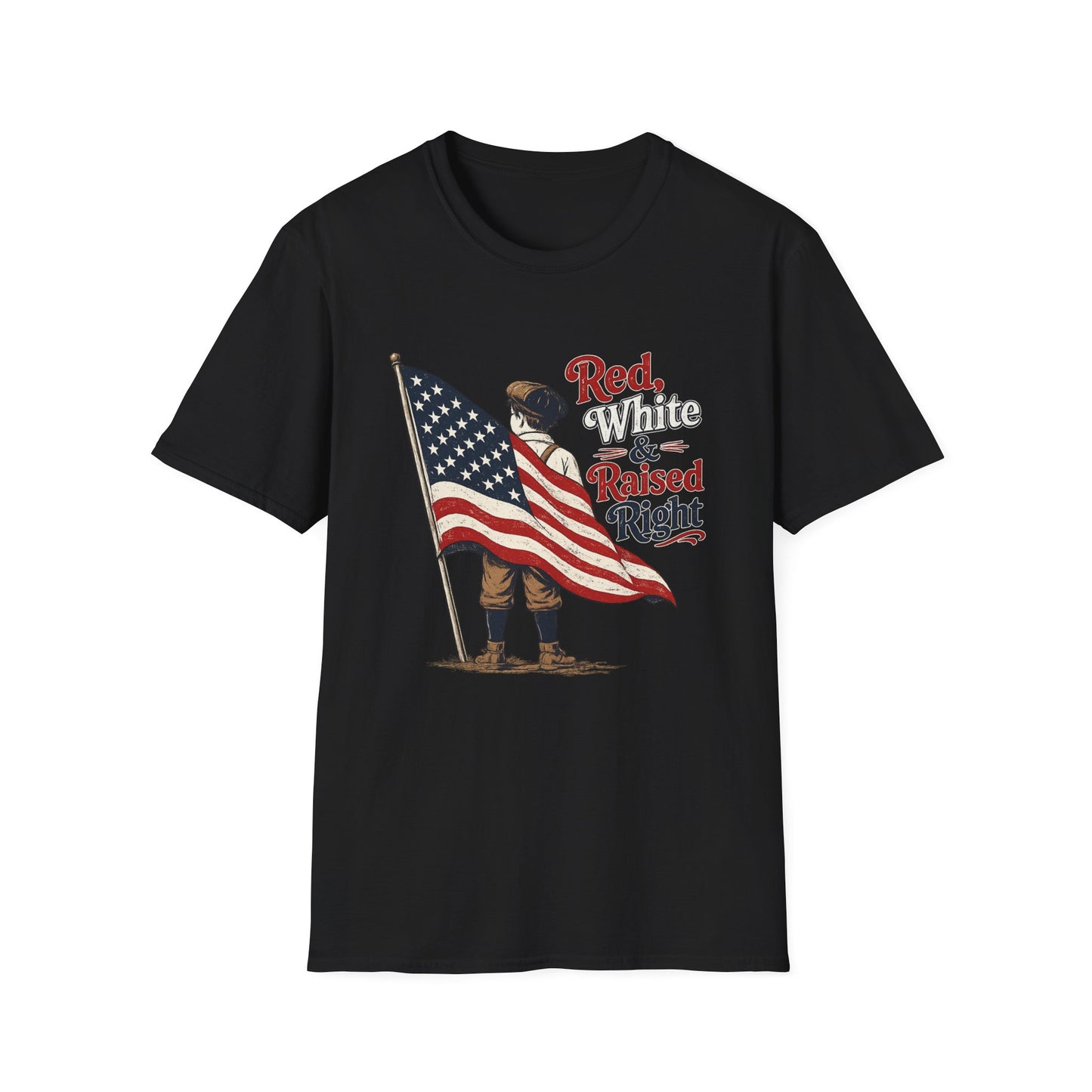 T-Shirt — "Red, White & Raised Right" Patriotic Flag Kids Retro Tee