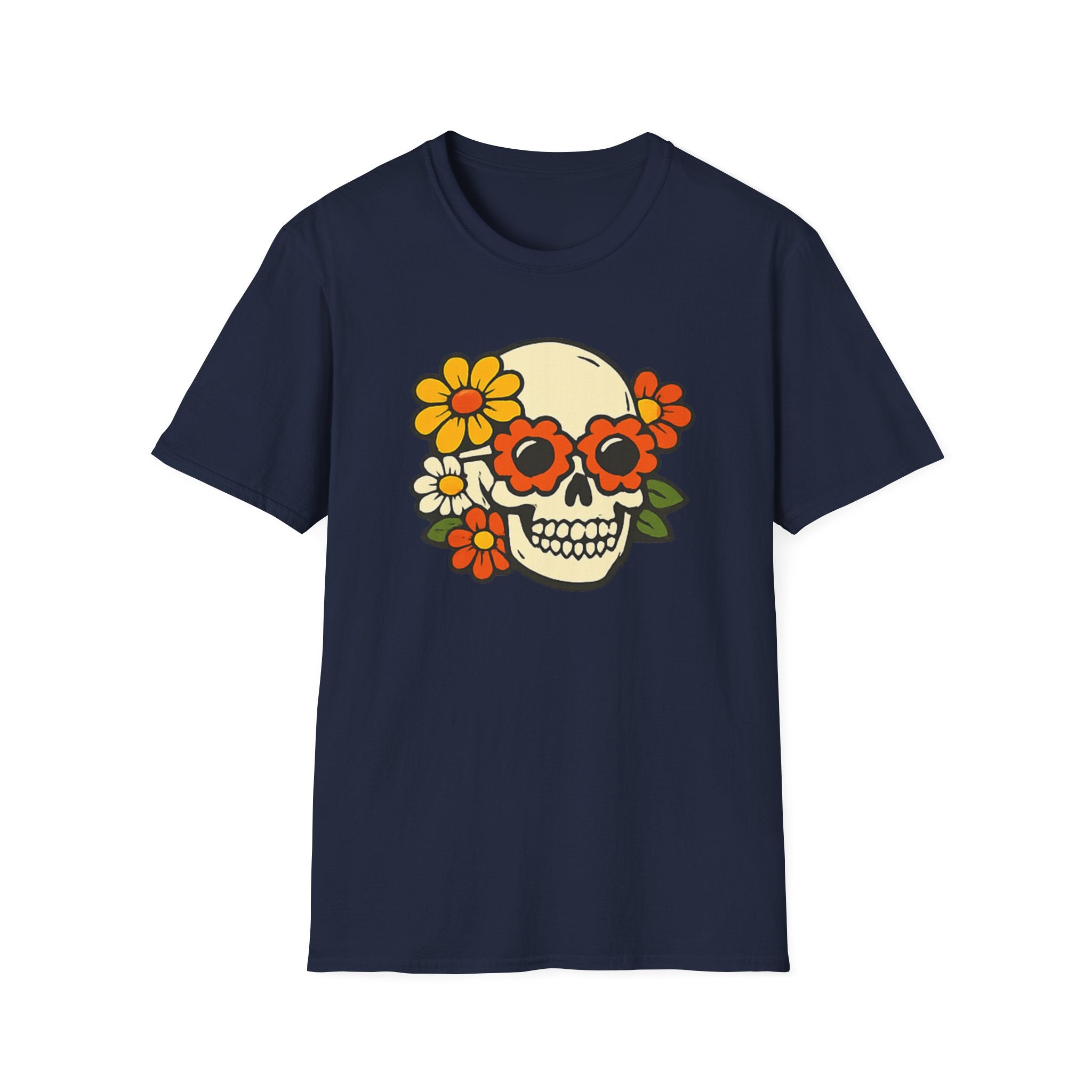 Retro Flower Power Skull T-Shirt — Vintage Floral Skull Tee