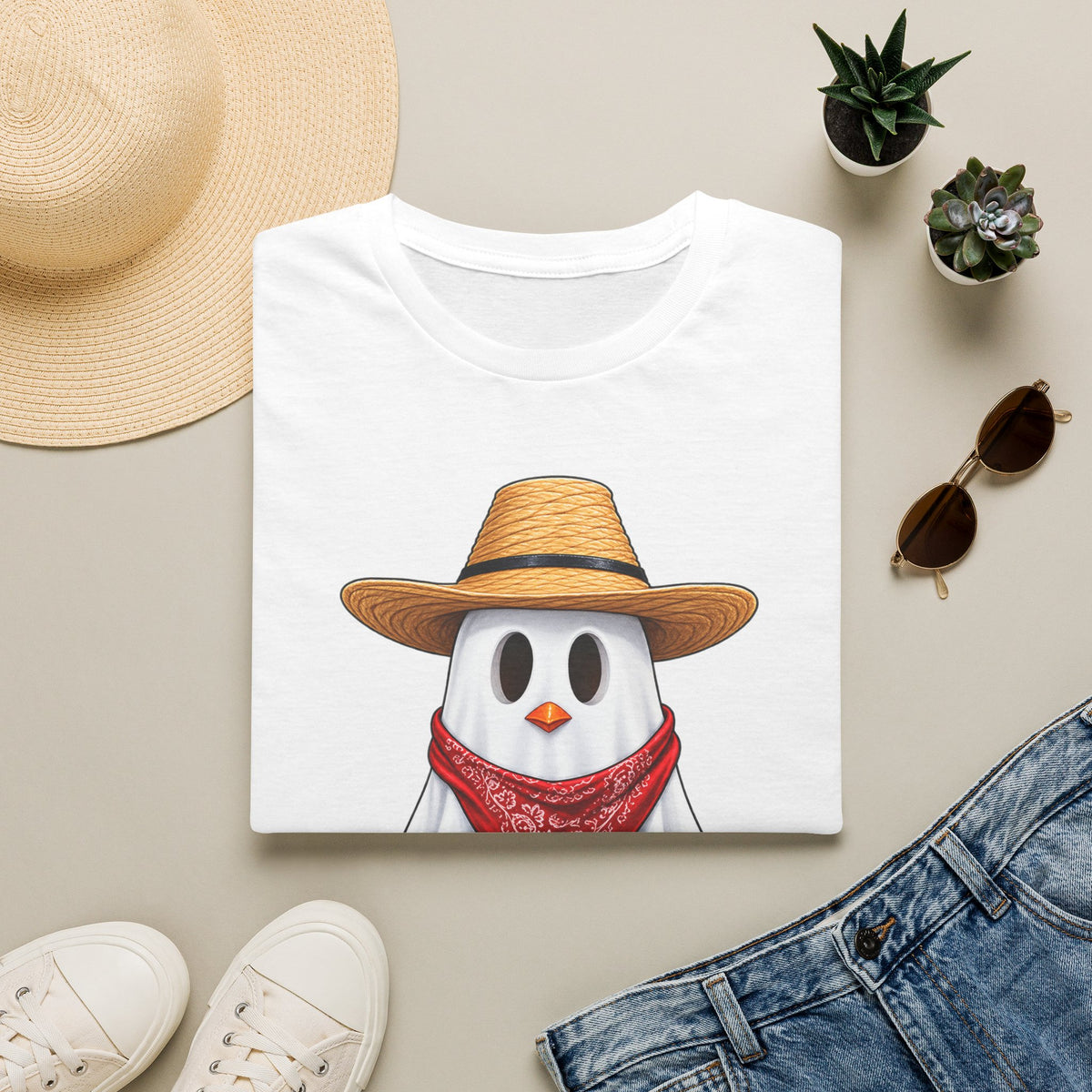Ghost Chicken Cowboy Halloween Tee 👻🐔