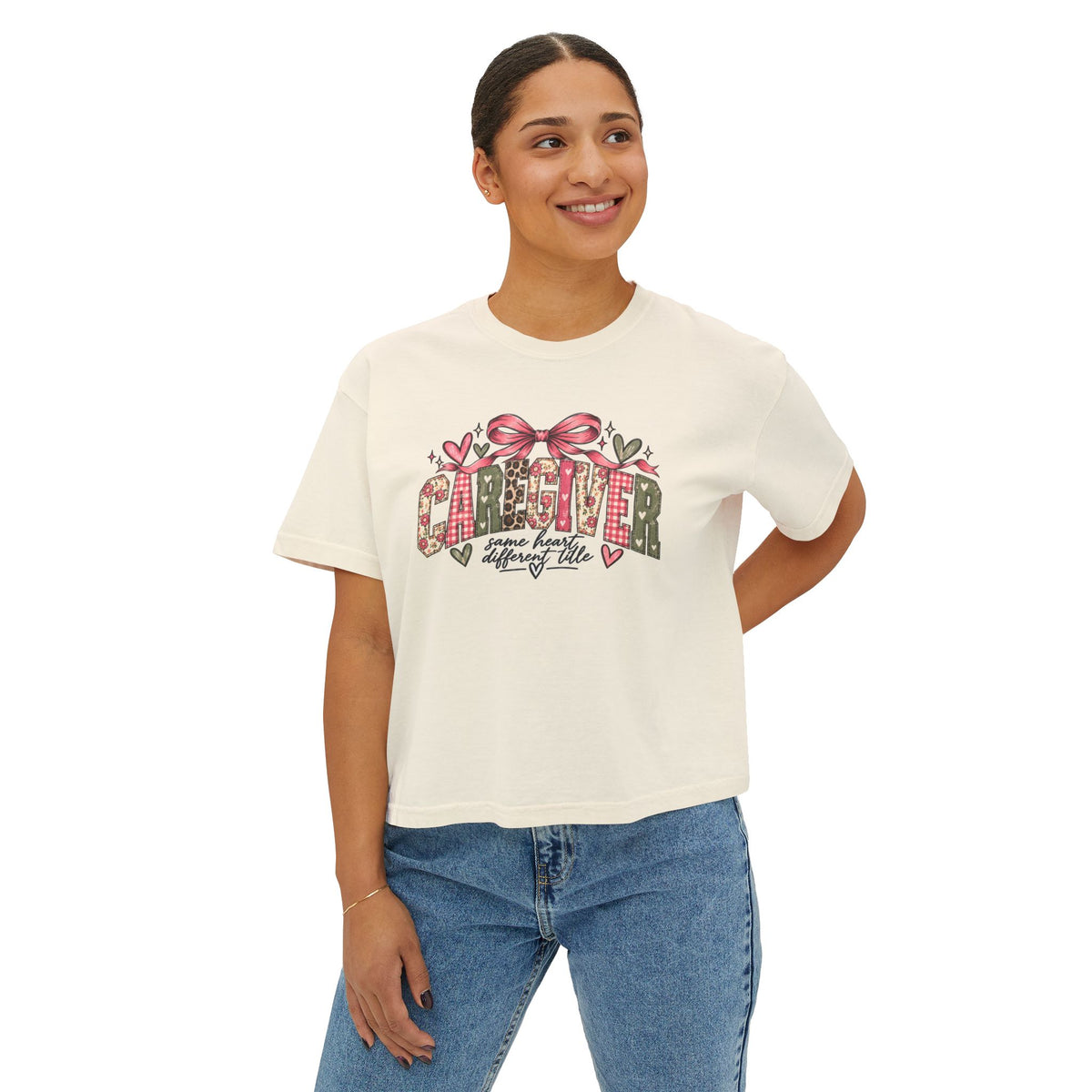 Caregiver — Same Heart, Different Title | Comfort Colors Boxy Tee
