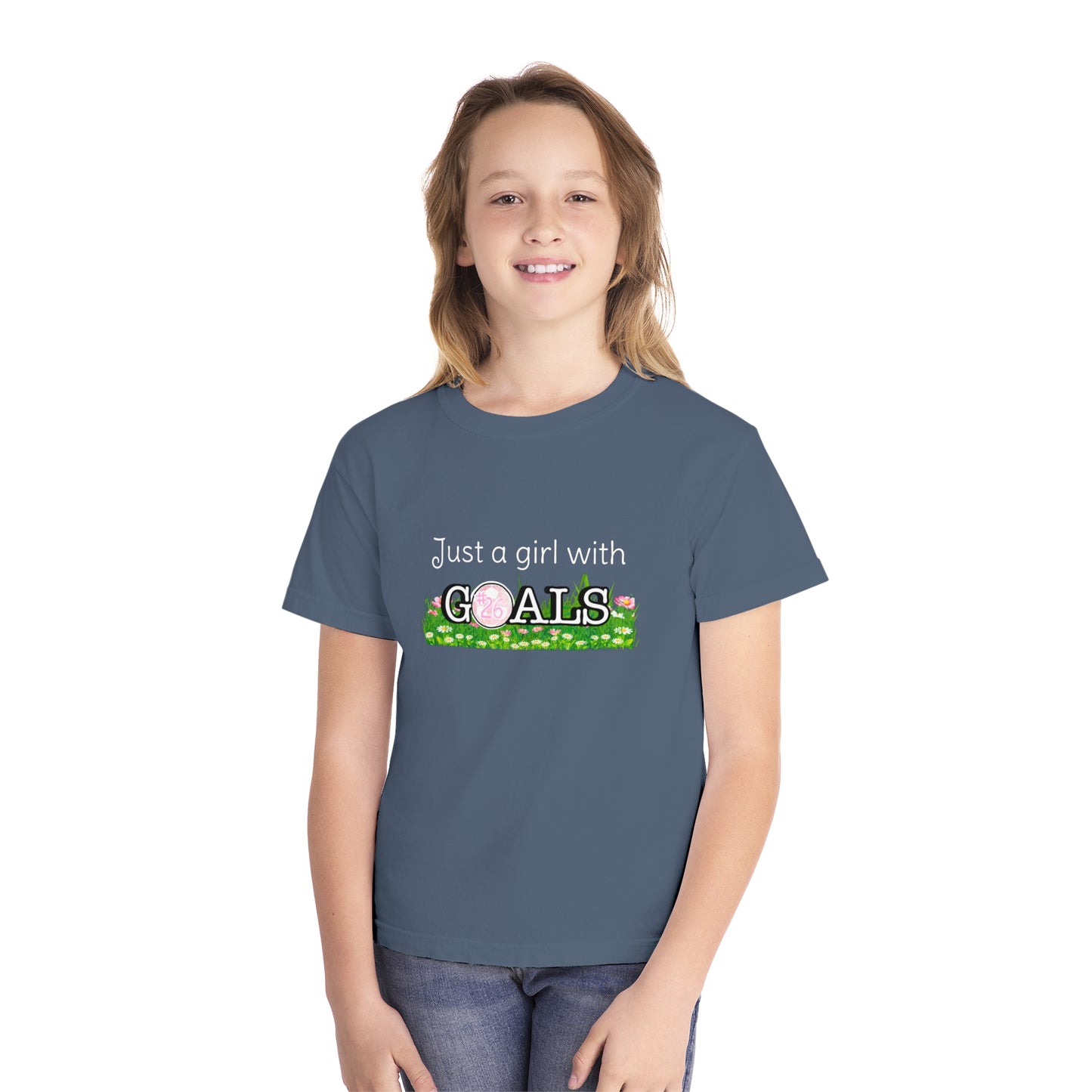 Just a Girl with Goals Youth T-Shirt - Soccer-Themed Tee for Young Athletes