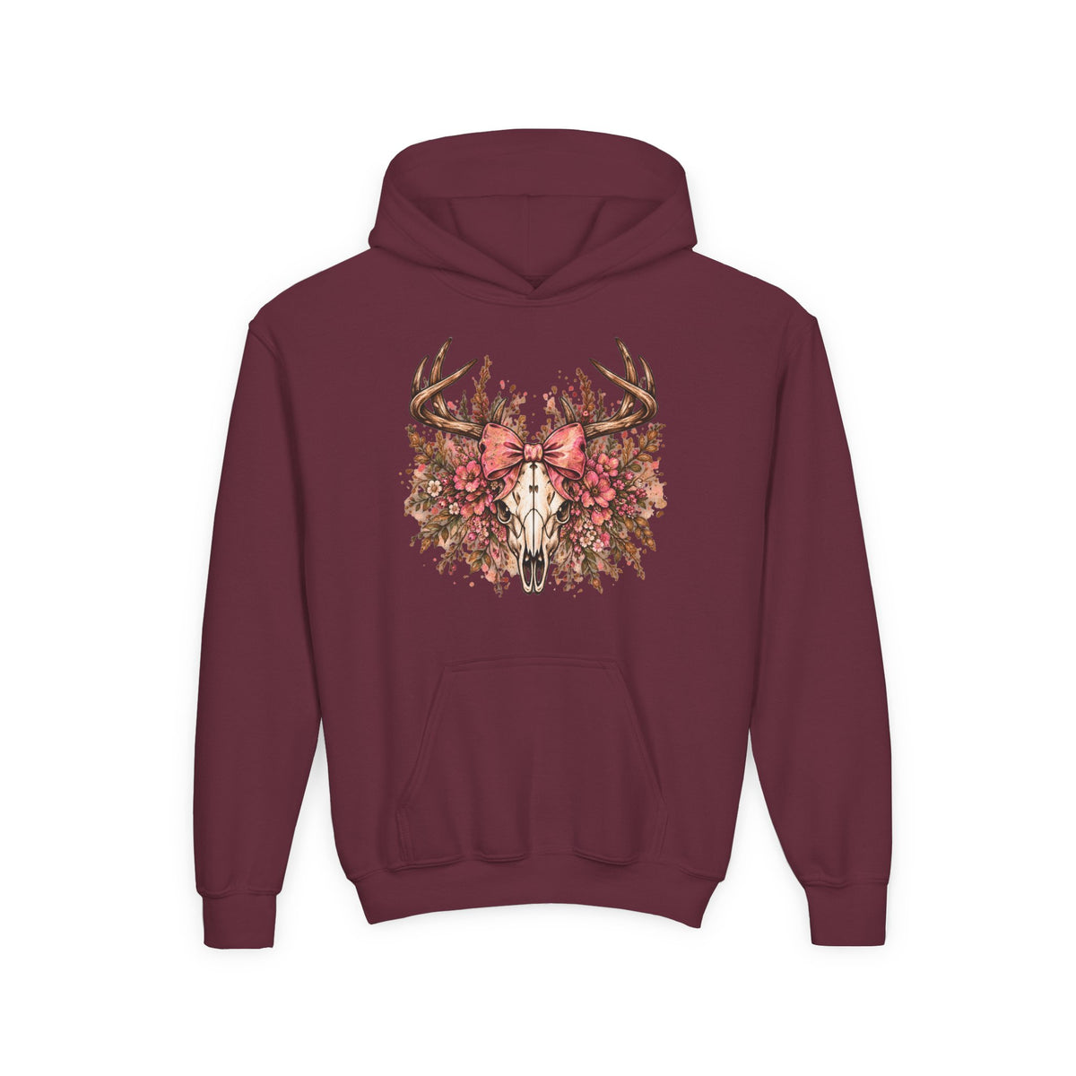 Wildflower Deer Skull Antlers Youth Hoodie