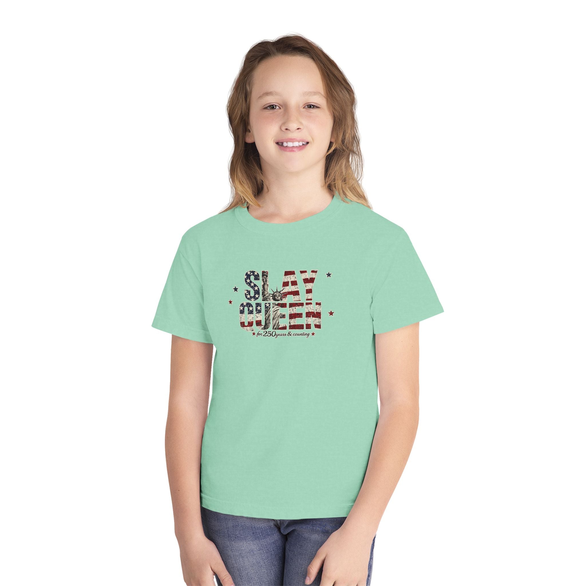 Youth "Slay Queen" Floral Flag T-Shirt