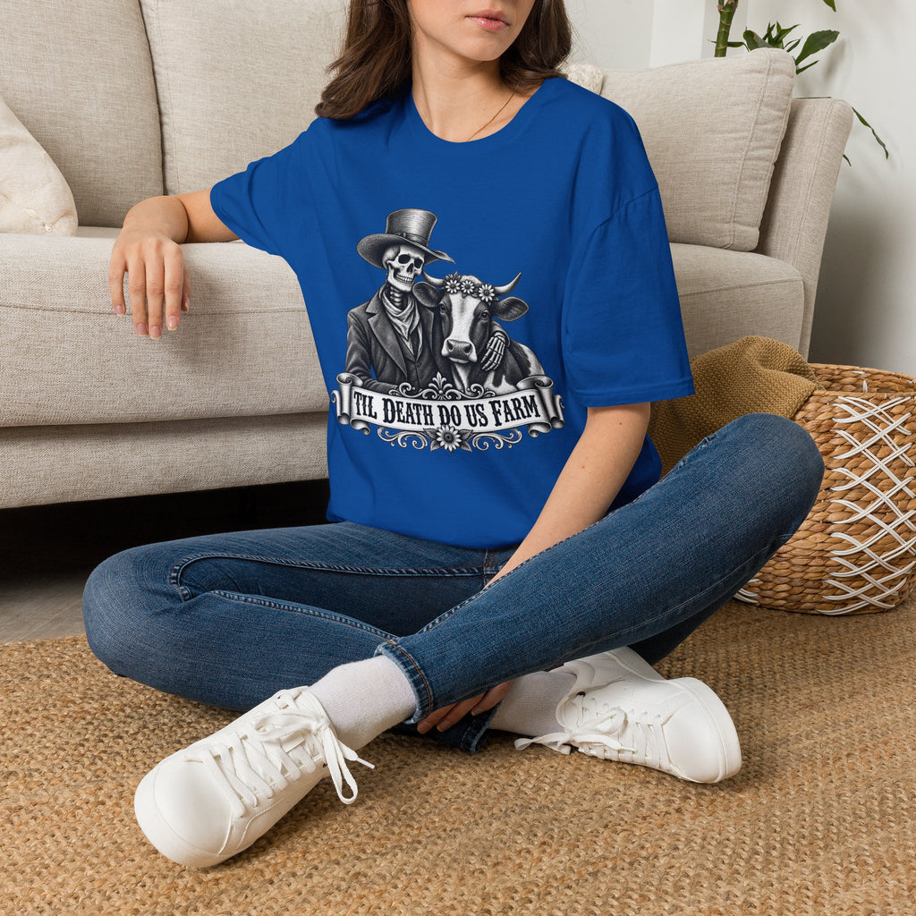Til Death Do Us Farm – Skeleton & Cow Funny Farm Tee 💀🐄