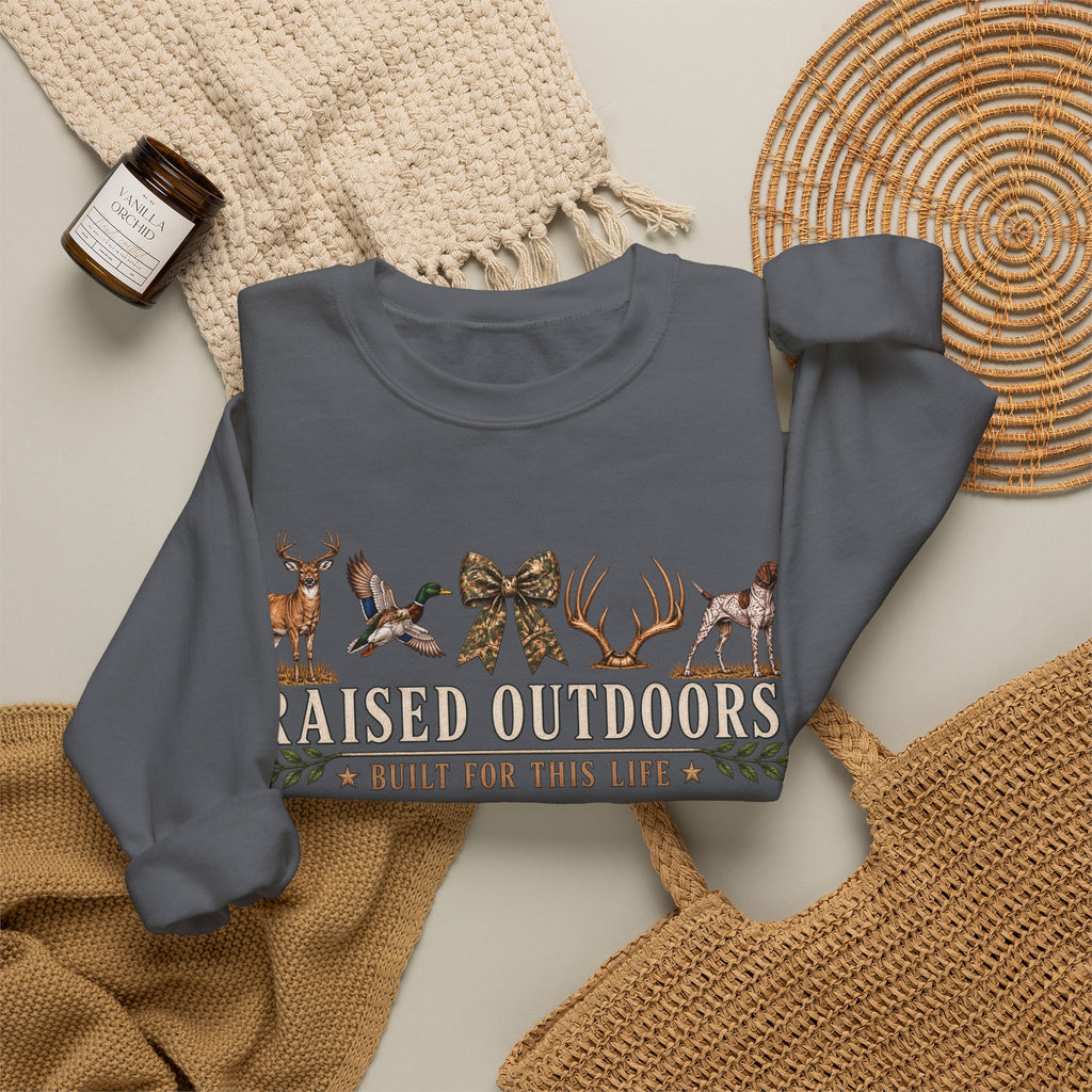 Raised Outdoors Crewneck Sweatshirt — Hunting & Nature Lovers Graphic