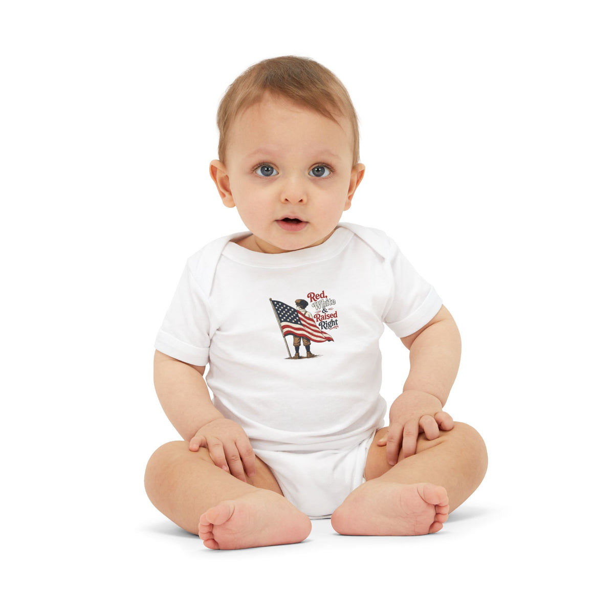 Red & White Raised-Right Infant One-Piece Bodysuit